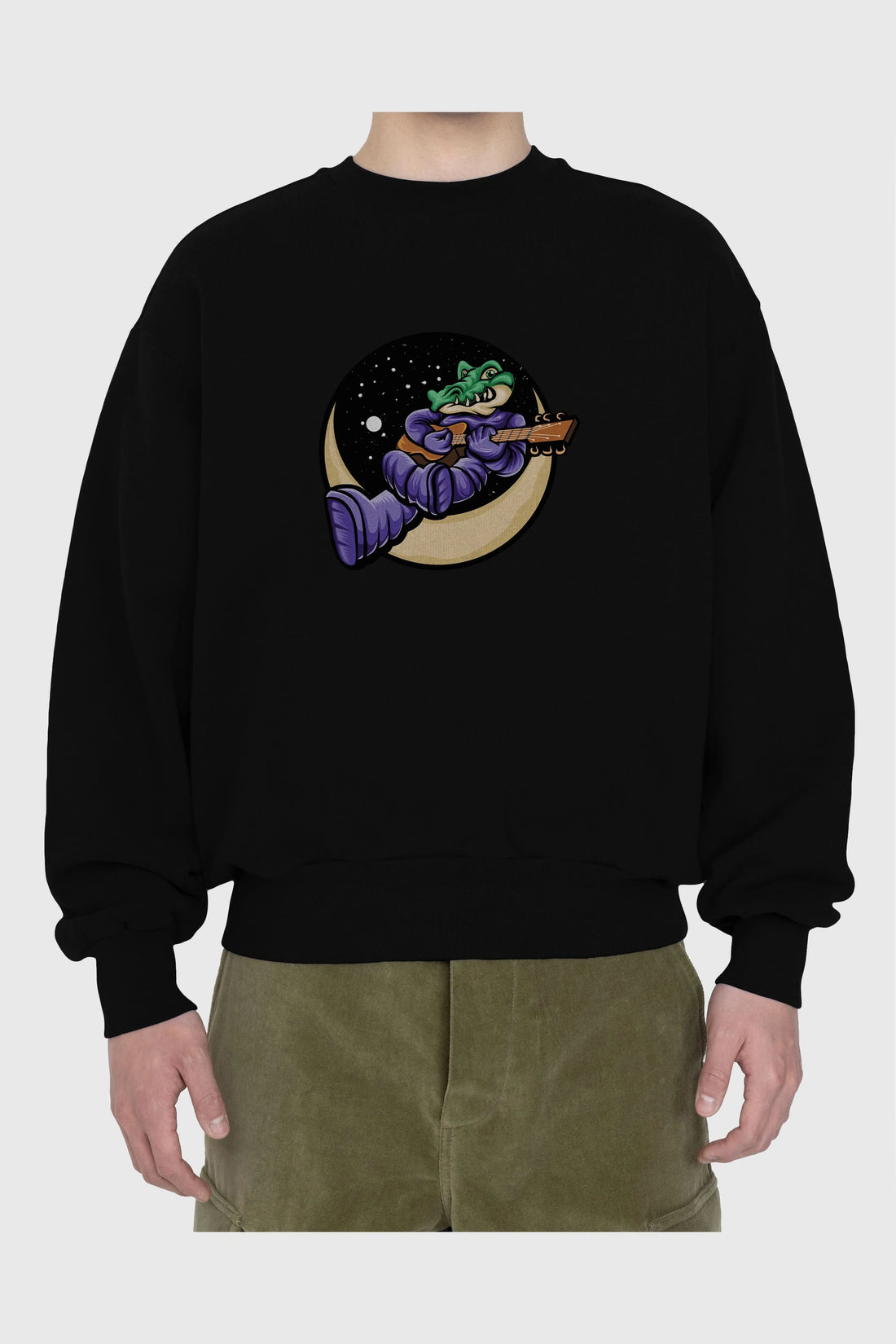 Space Crocodile Ön Baskılı Oversize Sweatshirt Erkek Kadın Unisex