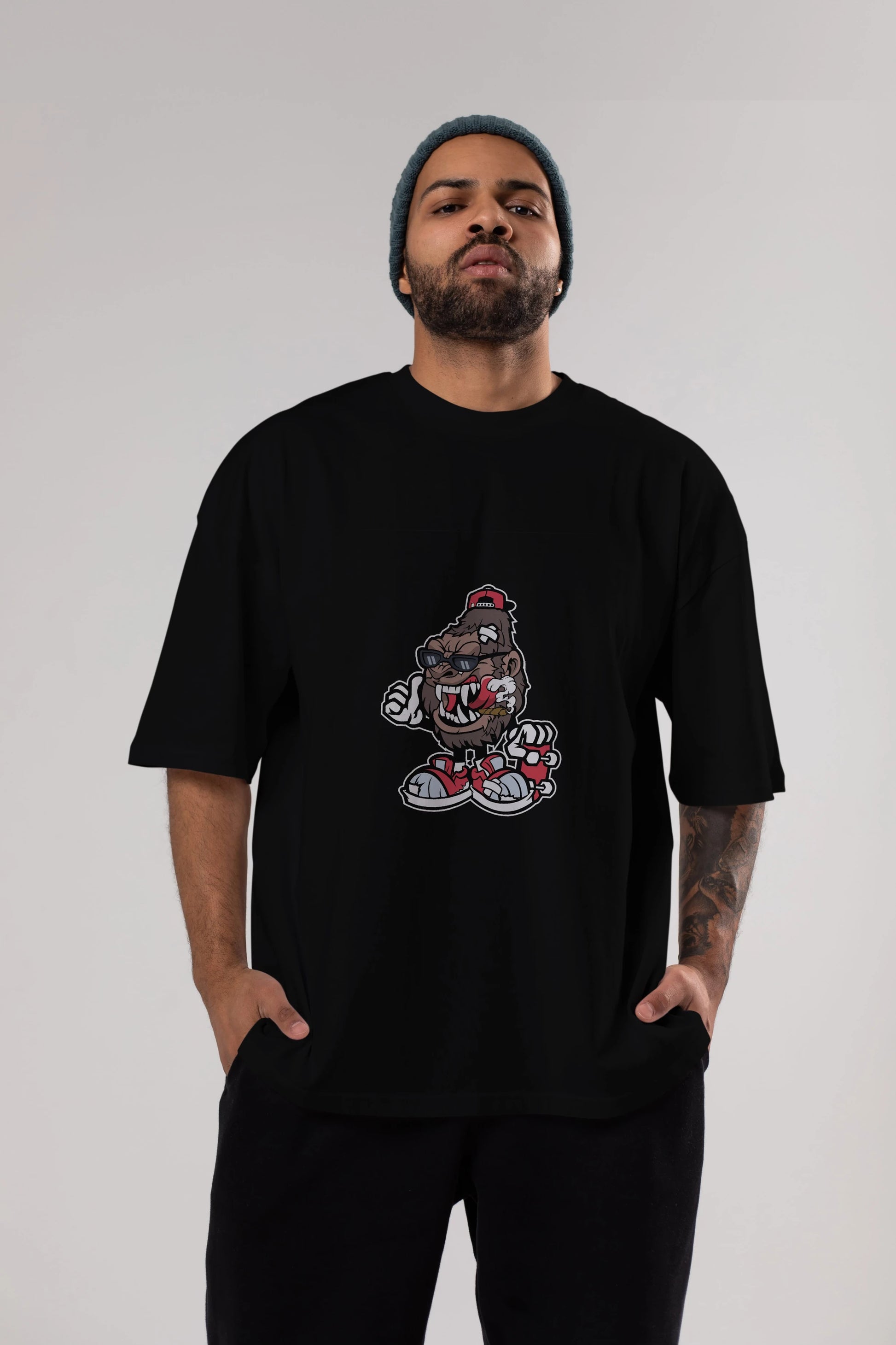 Gorilla Skater Ön Baskılı Oversize t-shirt Erkek Kadın Unisex %100 Pamuk tişort