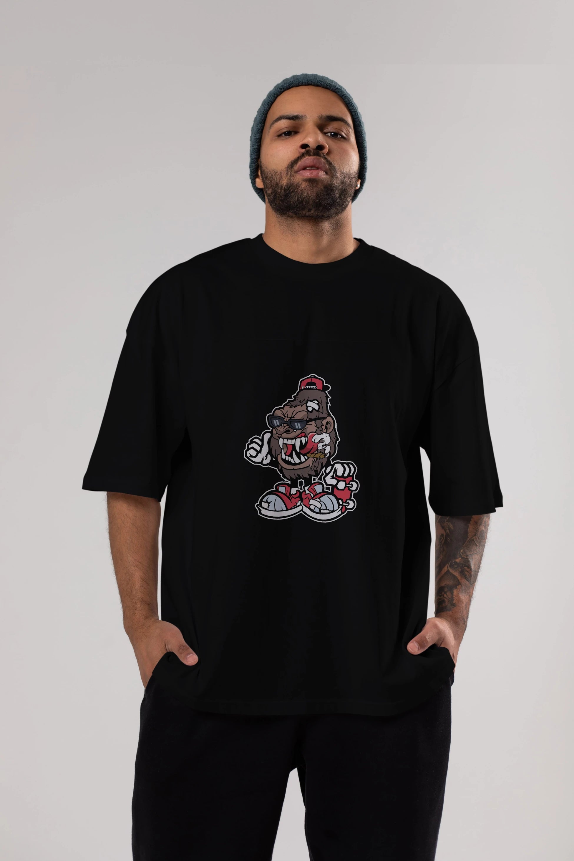 Gorilla Skater Ön Baskılı Oversize t-shirt Erkek Kadın Unisex %100 Pamuk tişort