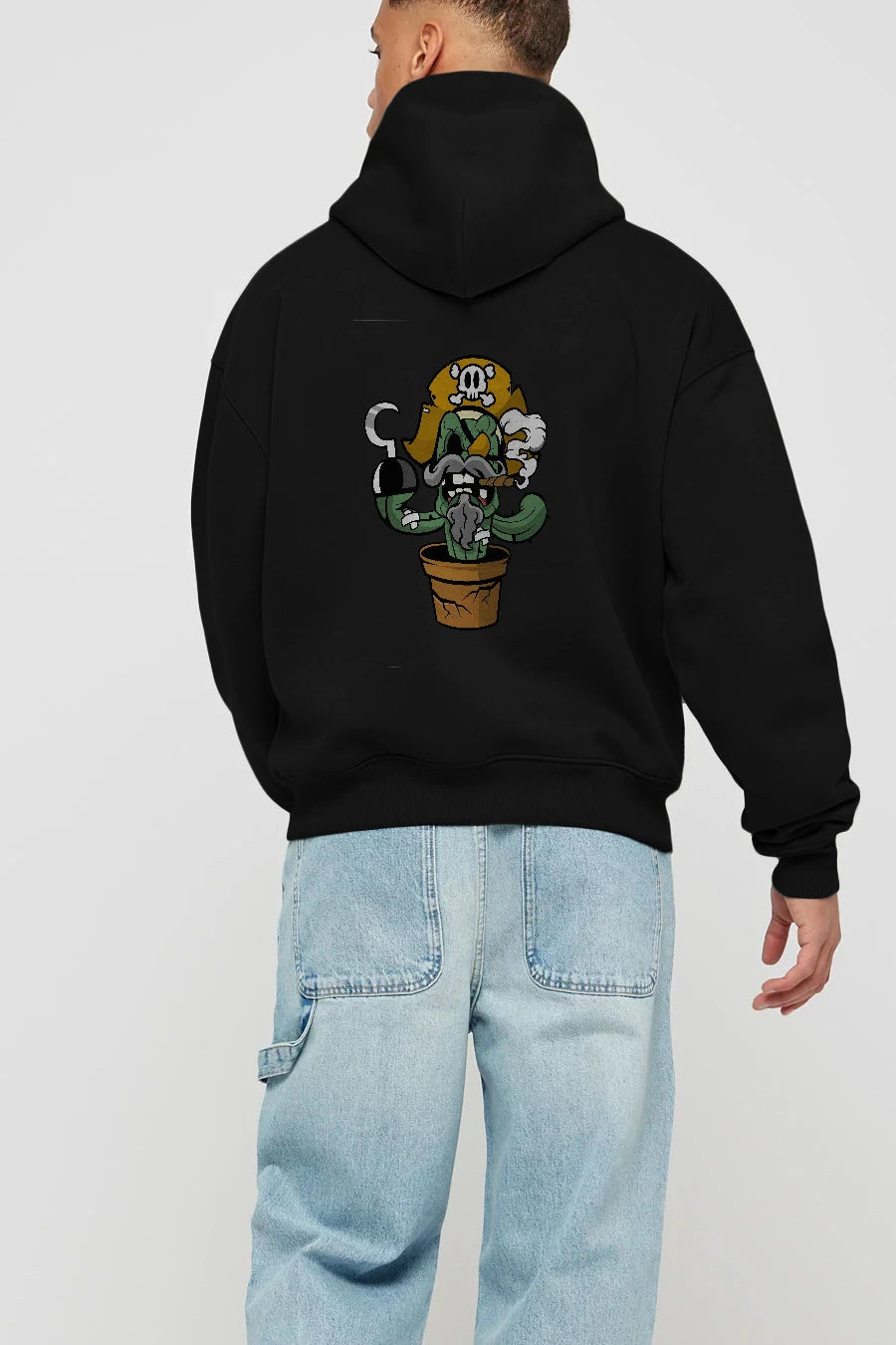 Pirate Cactus Arka Baskılı Hoodie Oversize Kapüşonlu Sweatshirt Erkek Kadın Unisex