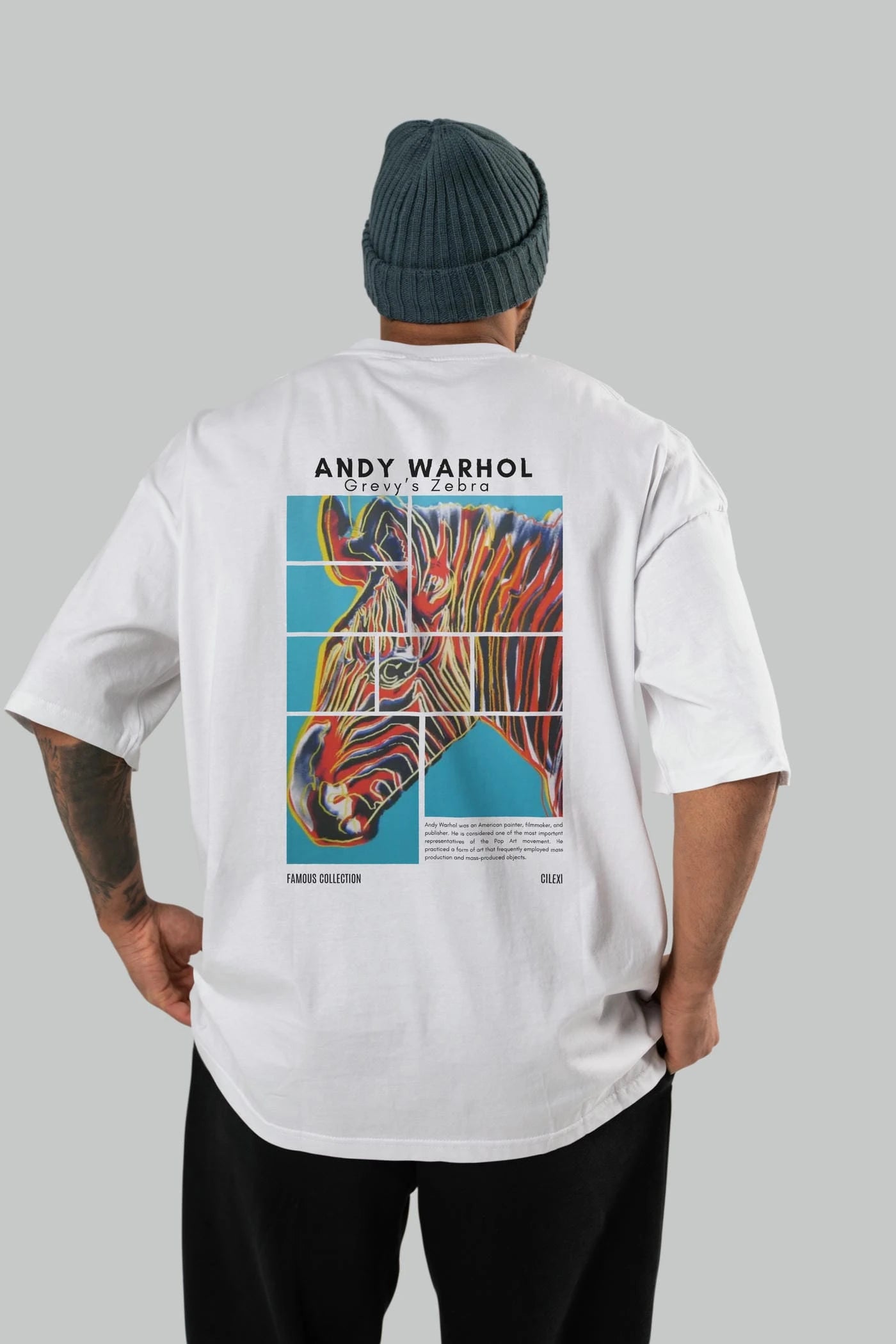 Andy Warhol Arka Baskılı Oversize t-shirt Erkek Kadın Bisiklet Yaka Pamuk tişort