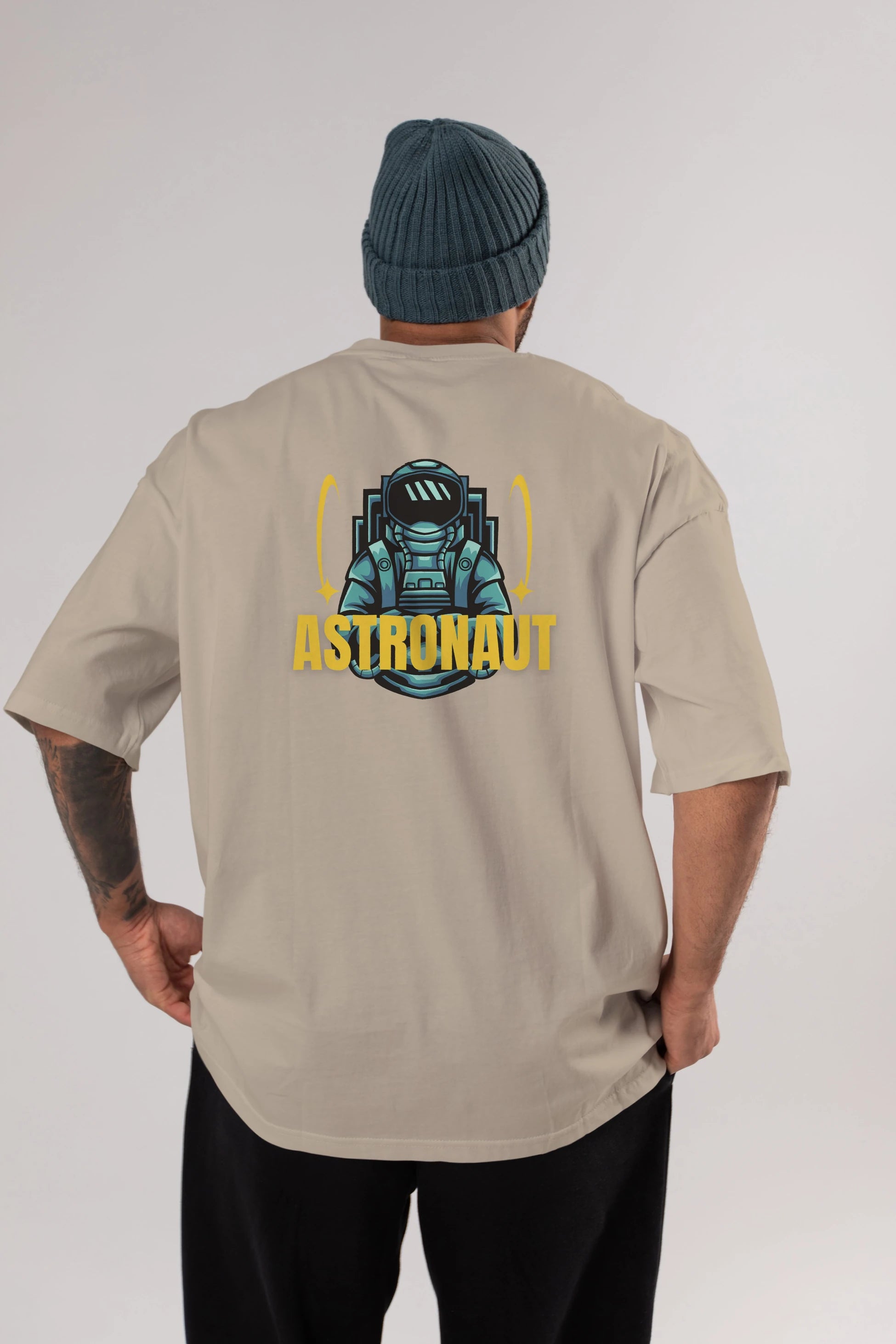 Astronaut Arka Baskılı Oversize t-shirt Erkek Kadın Unisex