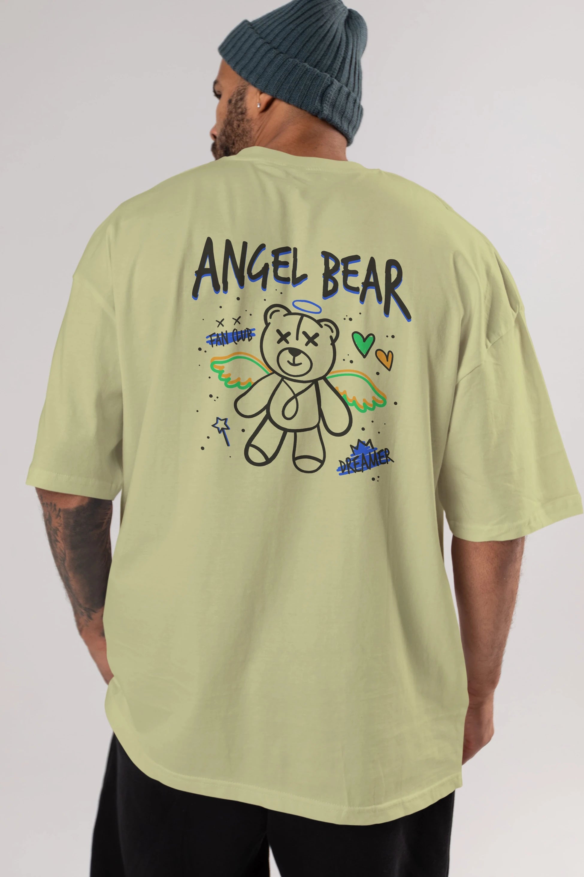 Angel Bear Arka Baskılı Oversize t-shirt Erkek Kadın Unisex