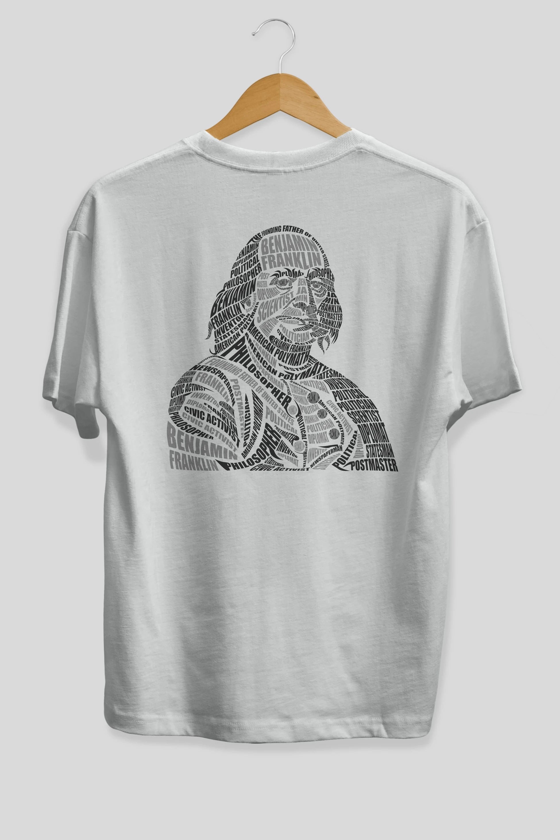 Benjamin Franklin Calligram Arka Baskılı Oversize t-shirt %100 pamuk Erkek Kadın Unisex