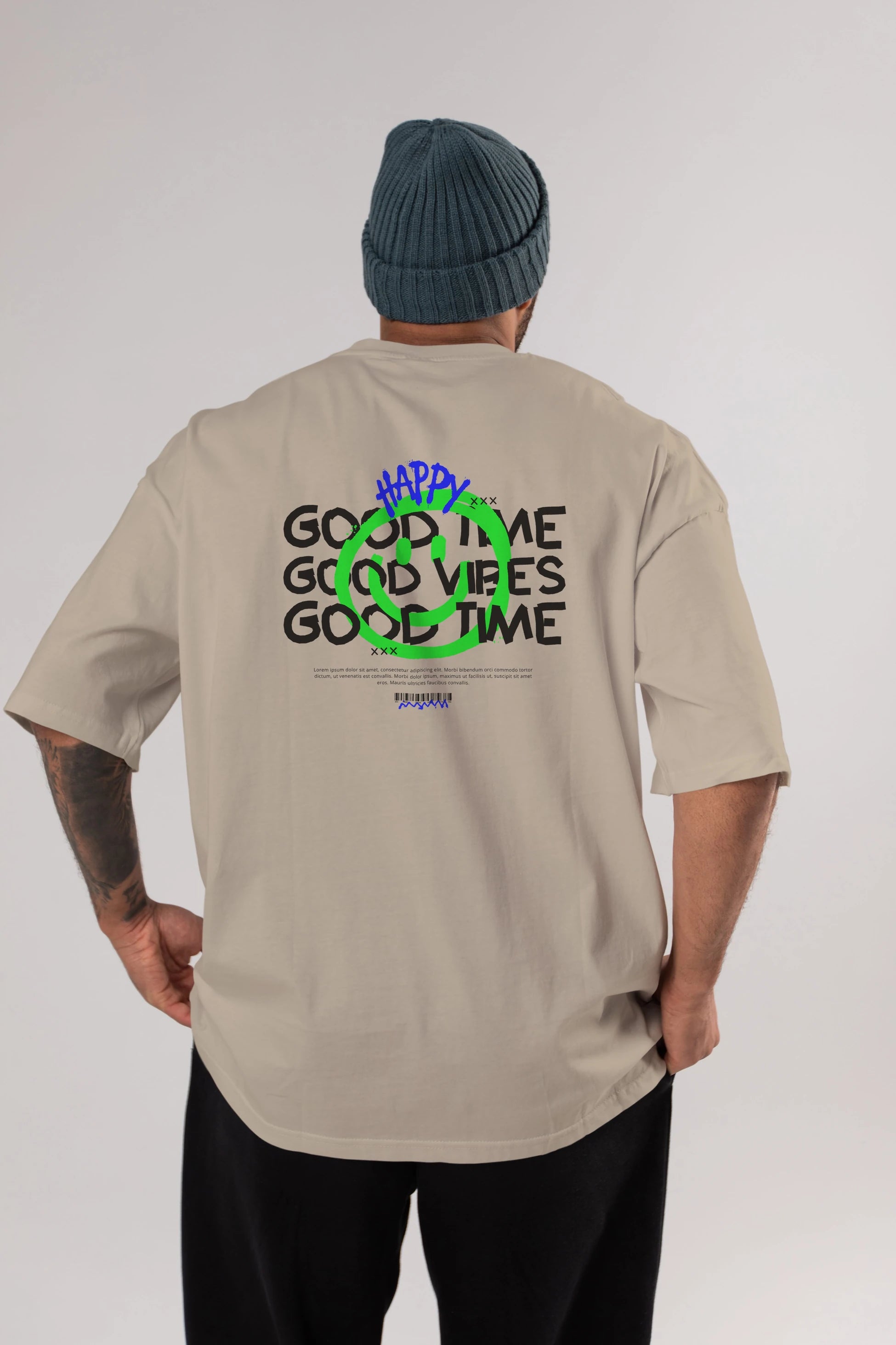 Happy Good Time Yazılı Arka Baskılı Oversize t-shirt Erkek Kadın Unisex