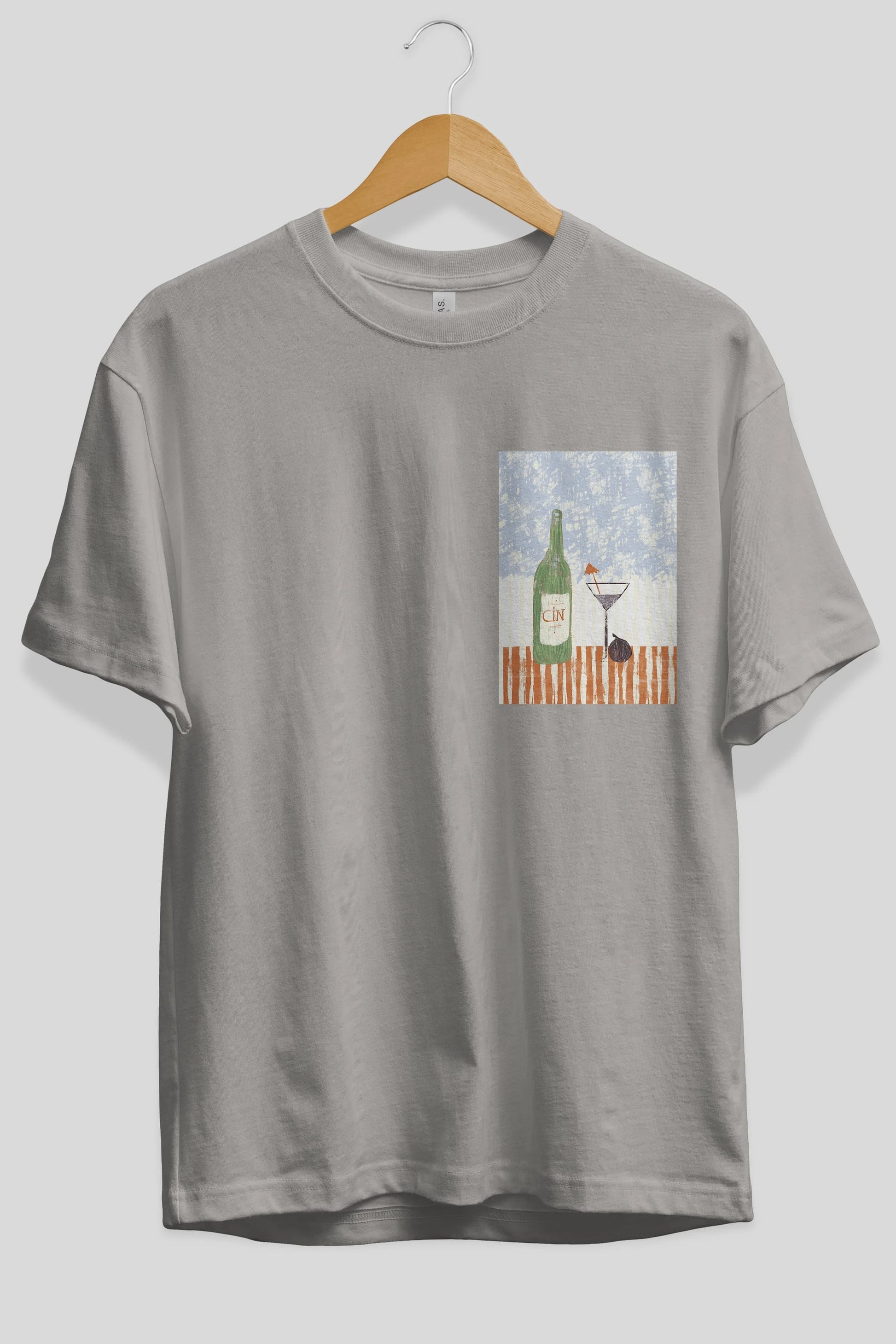 Gin Ön Sol Baskılı Oversize t-shirt Erkek Kadın Unisex %100 Pamuk Bisiklet Yaka tişort