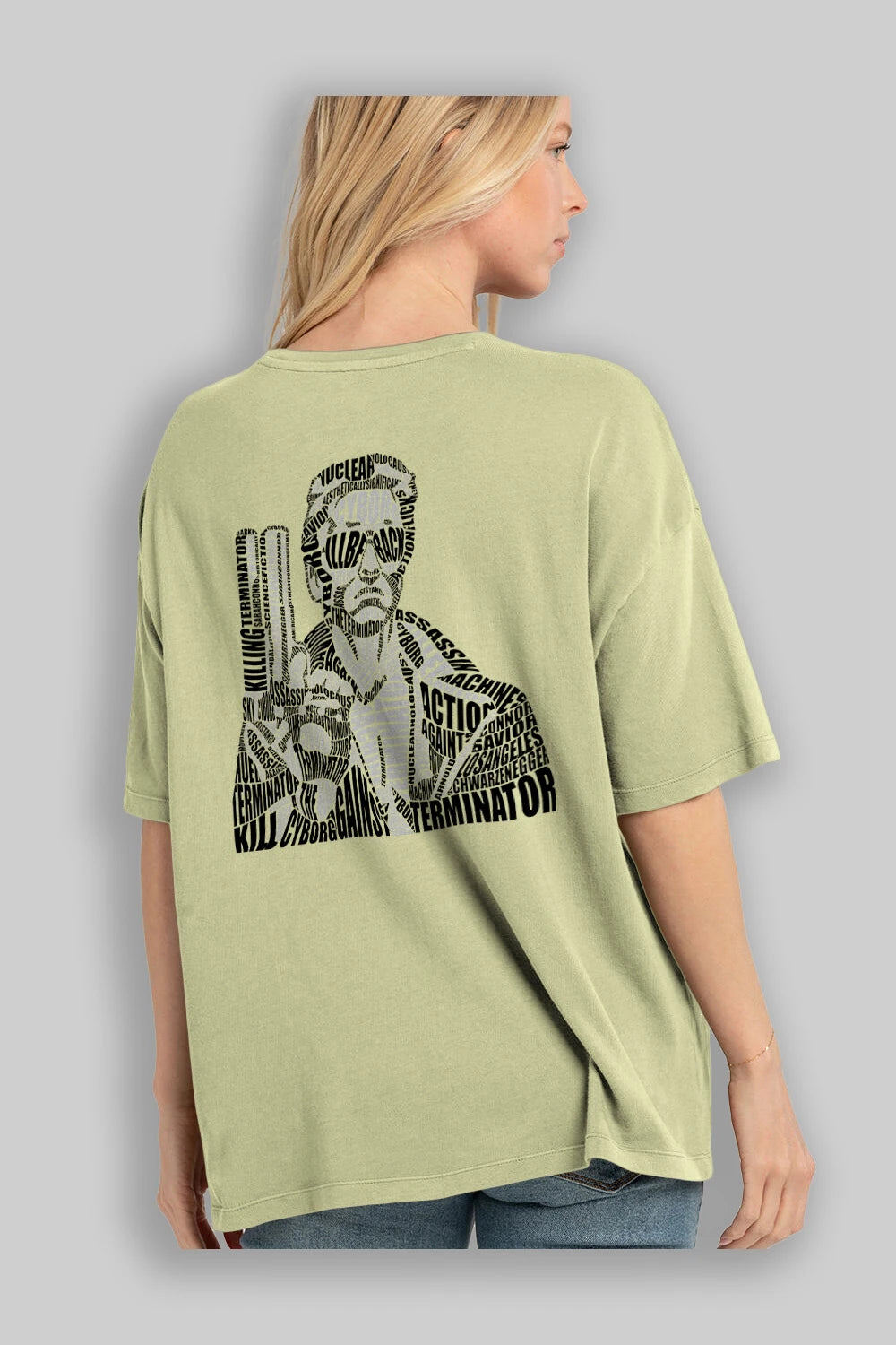 Terminator Calligram Arka Baskılı Oversize t-shirt %100 pamuk Erkek Kadın Unisex