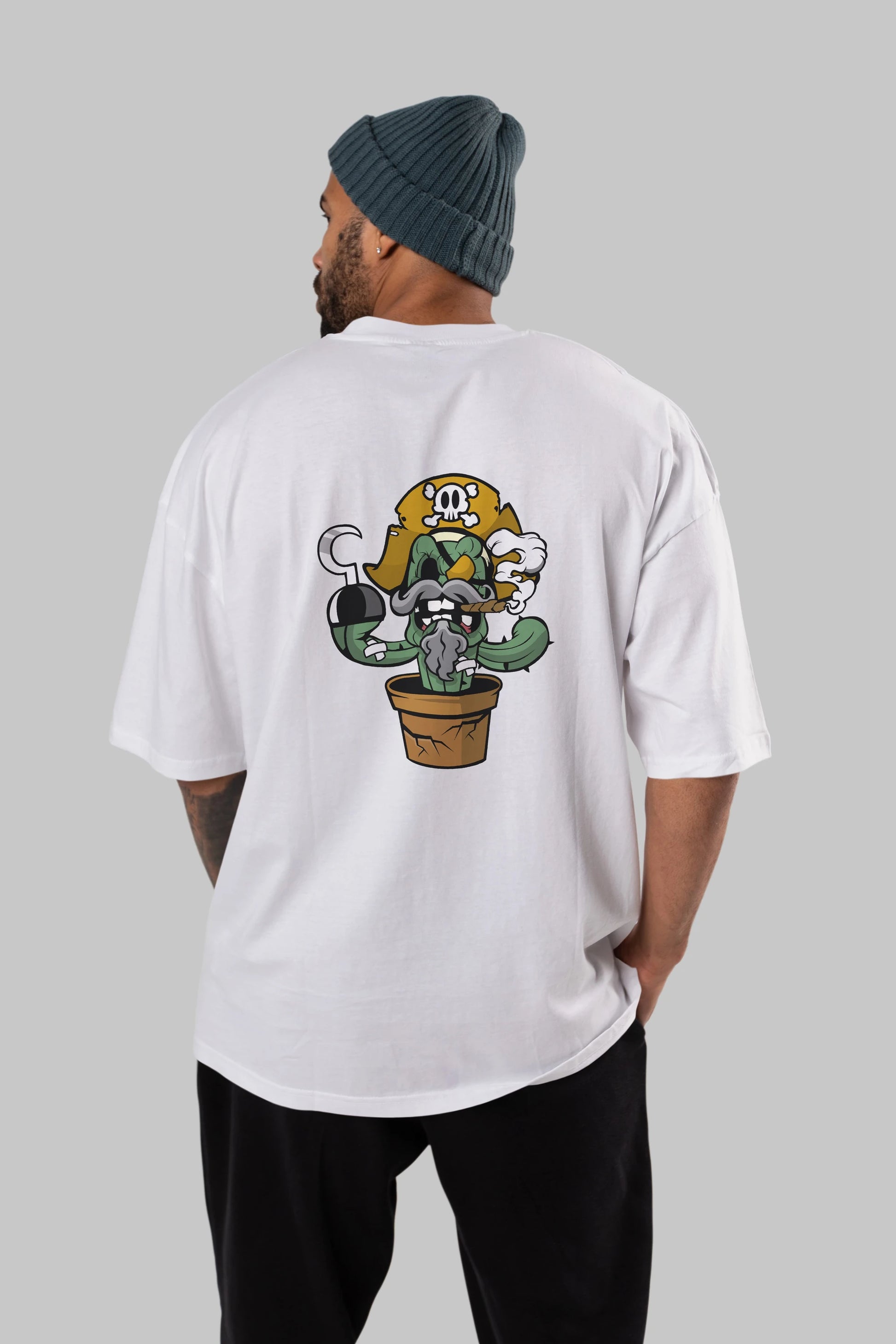 Pirate Cactus Arka Baskılı Oversize t-shirt Erkek Kadın Unisex %100 Pamuk tişort