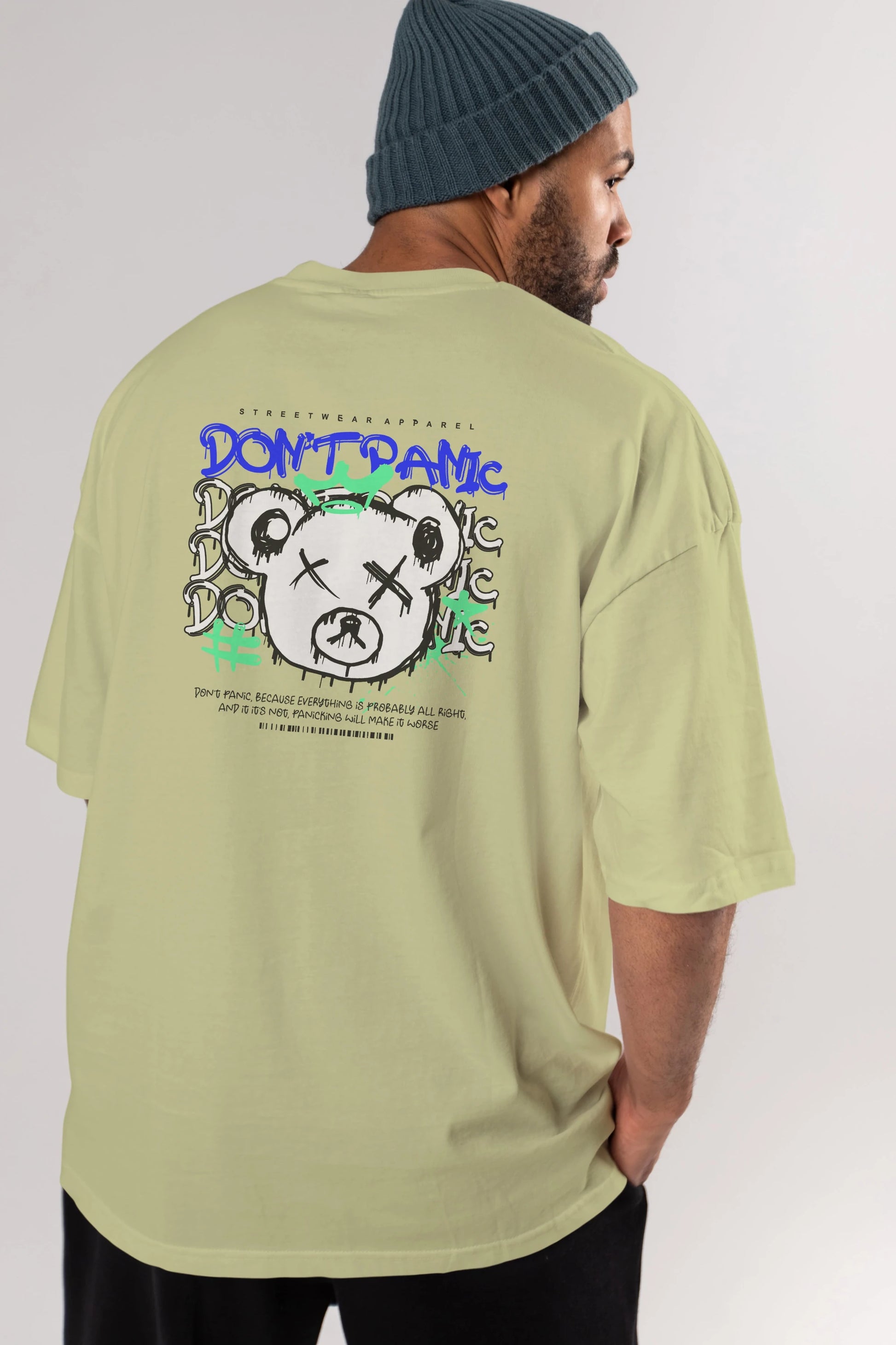 Teddy Bear Dont Panic Arka Baskılı Oversize t-shirt Erkek Kadın Unisex