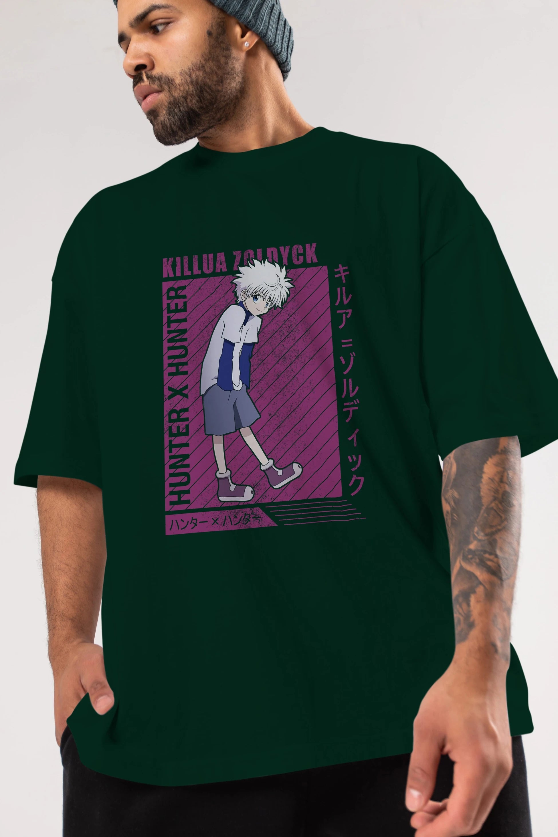 Killua Zoldyck 3 1 Anime Ön Baskılı Oversize t-shirt %100 pamuk Erkek Kadın Unisex