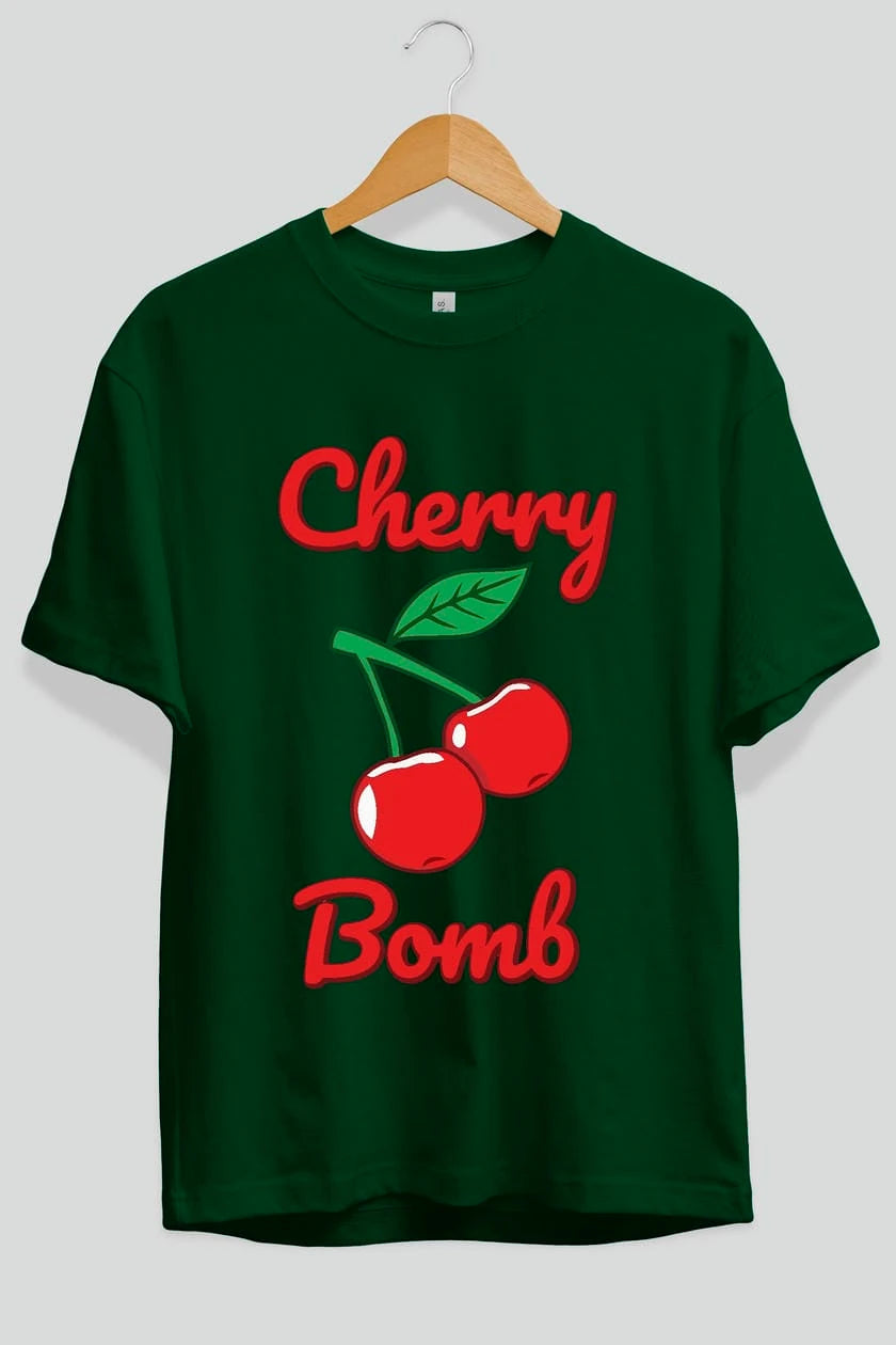 Cherry Bomb Cherries 1 Ön Baskılı Oversize t-shirt Erkek Kadın Pamuk Bisiklet Yaka tişort