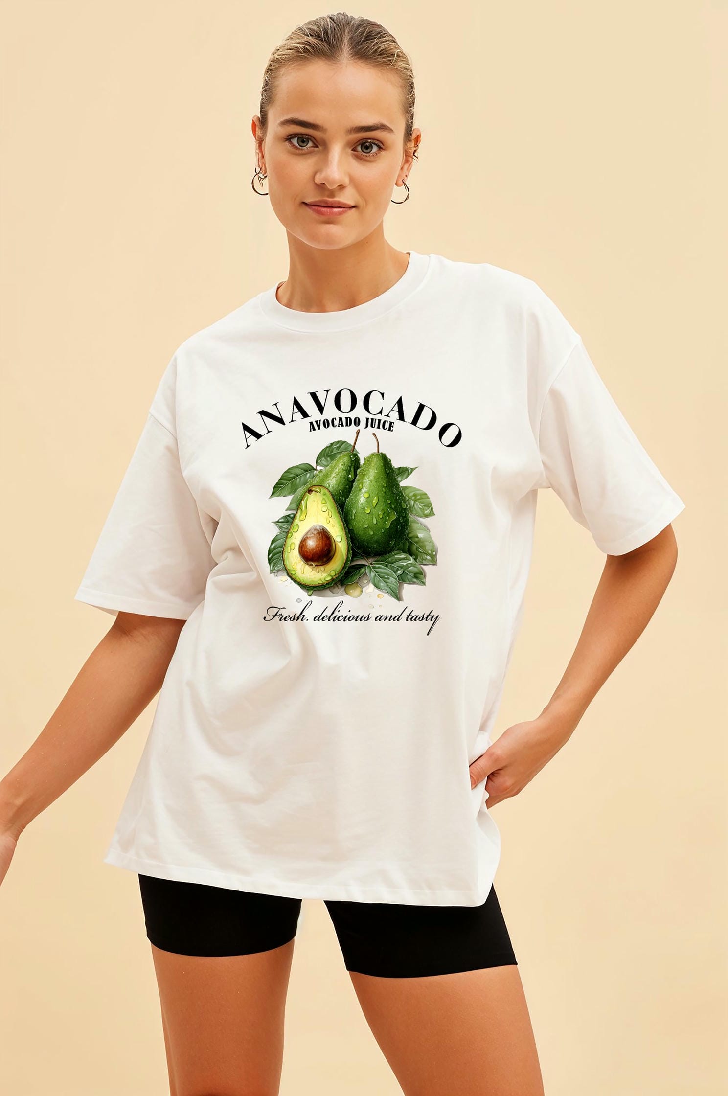 Avocado Avokado Ön Baskılı Oversize t-shirt Erkek Kadın Pamuk Bisiklet Yaka tişort