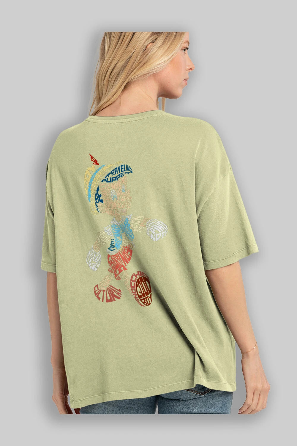 Pinokio Arka Baskılı Oversize t-shirt %100 pamuk Erkek Kadın Unisex