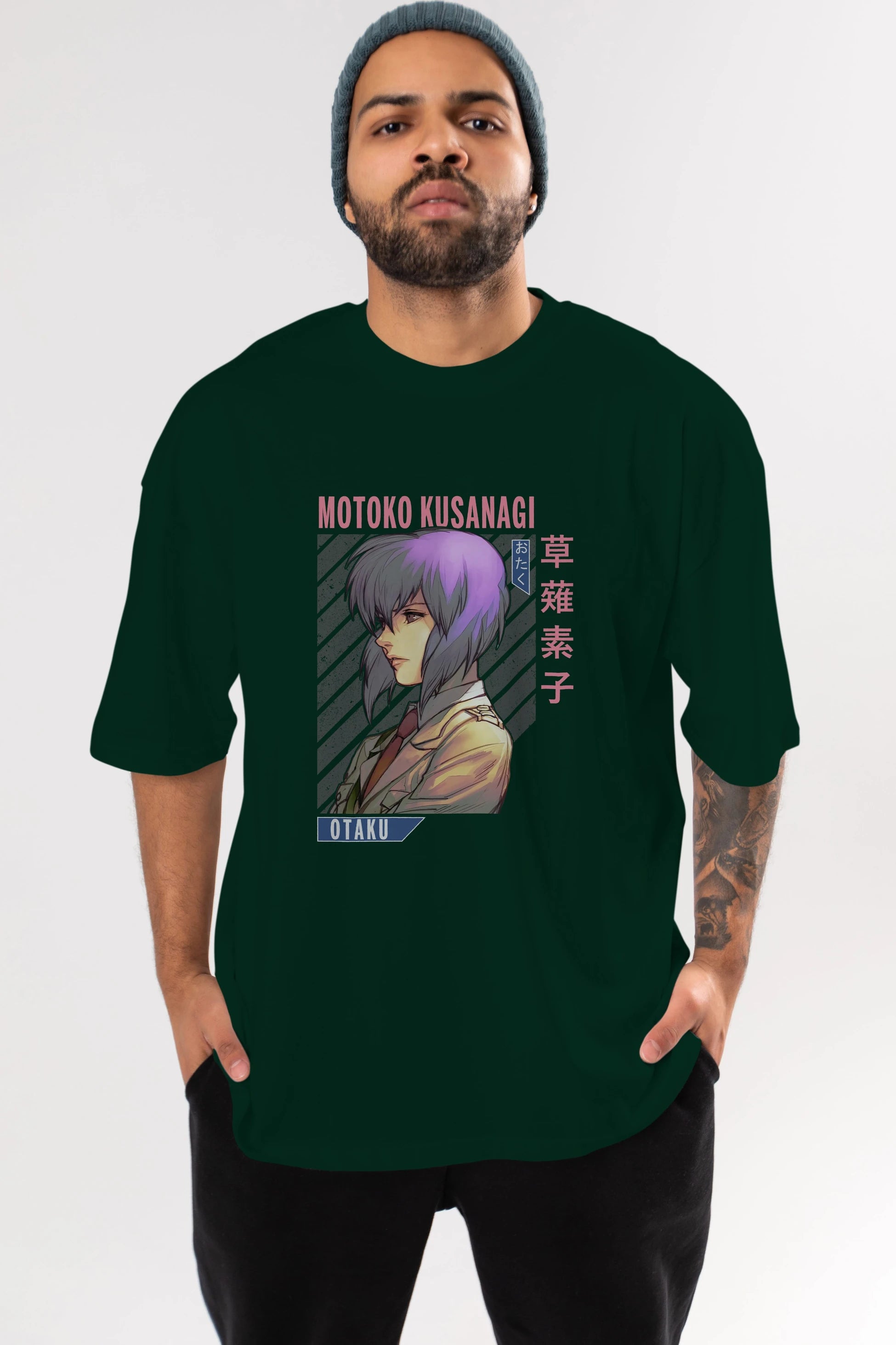 Motoko Kusanagi 4 Anime Ön Baskılı Oversize t-shirt %100 pamuk Erkek Kadın Unisex