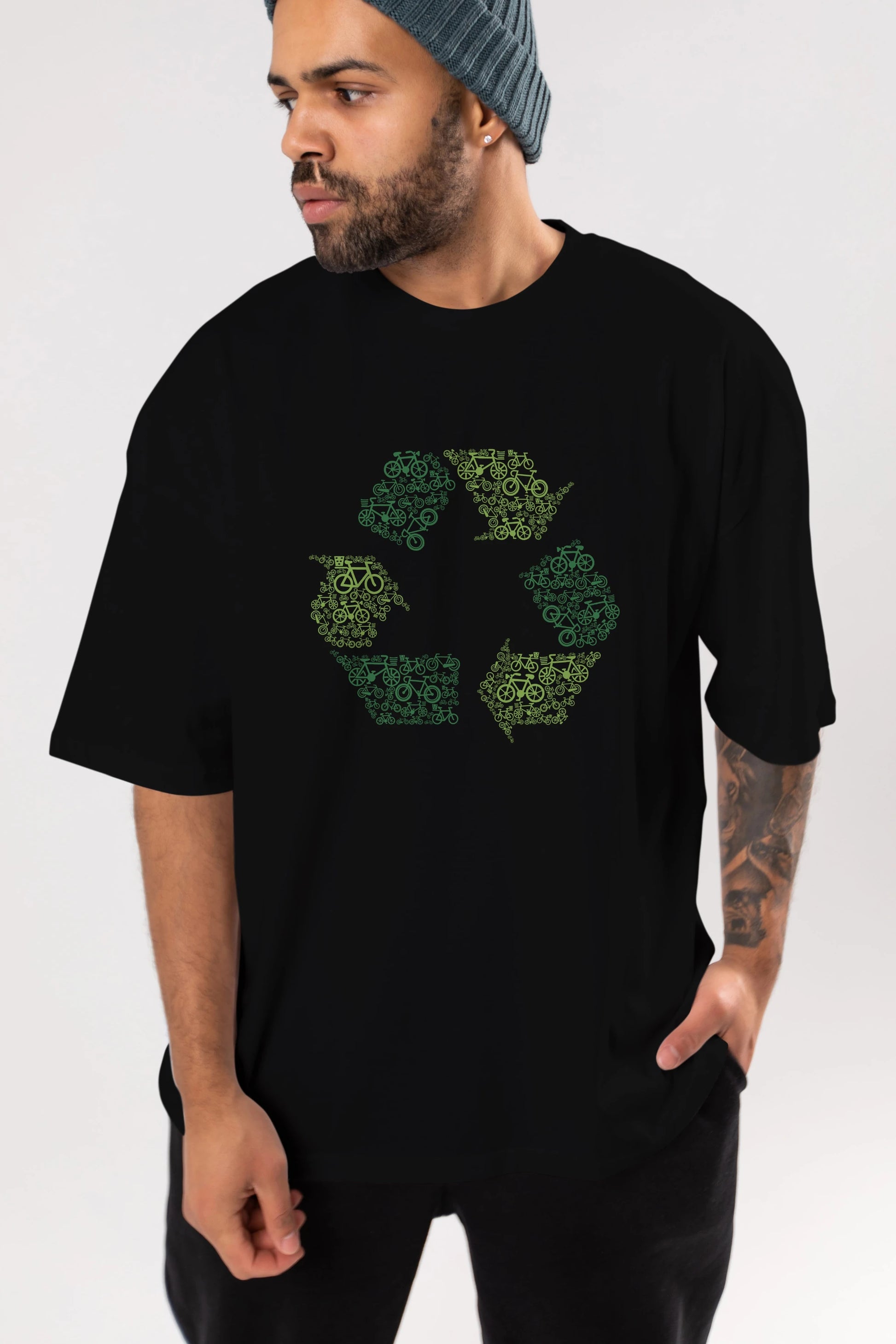 Recycling Ön Baskılı Oversize t-shirt %100 pamuk Erkek Kadın Unisex