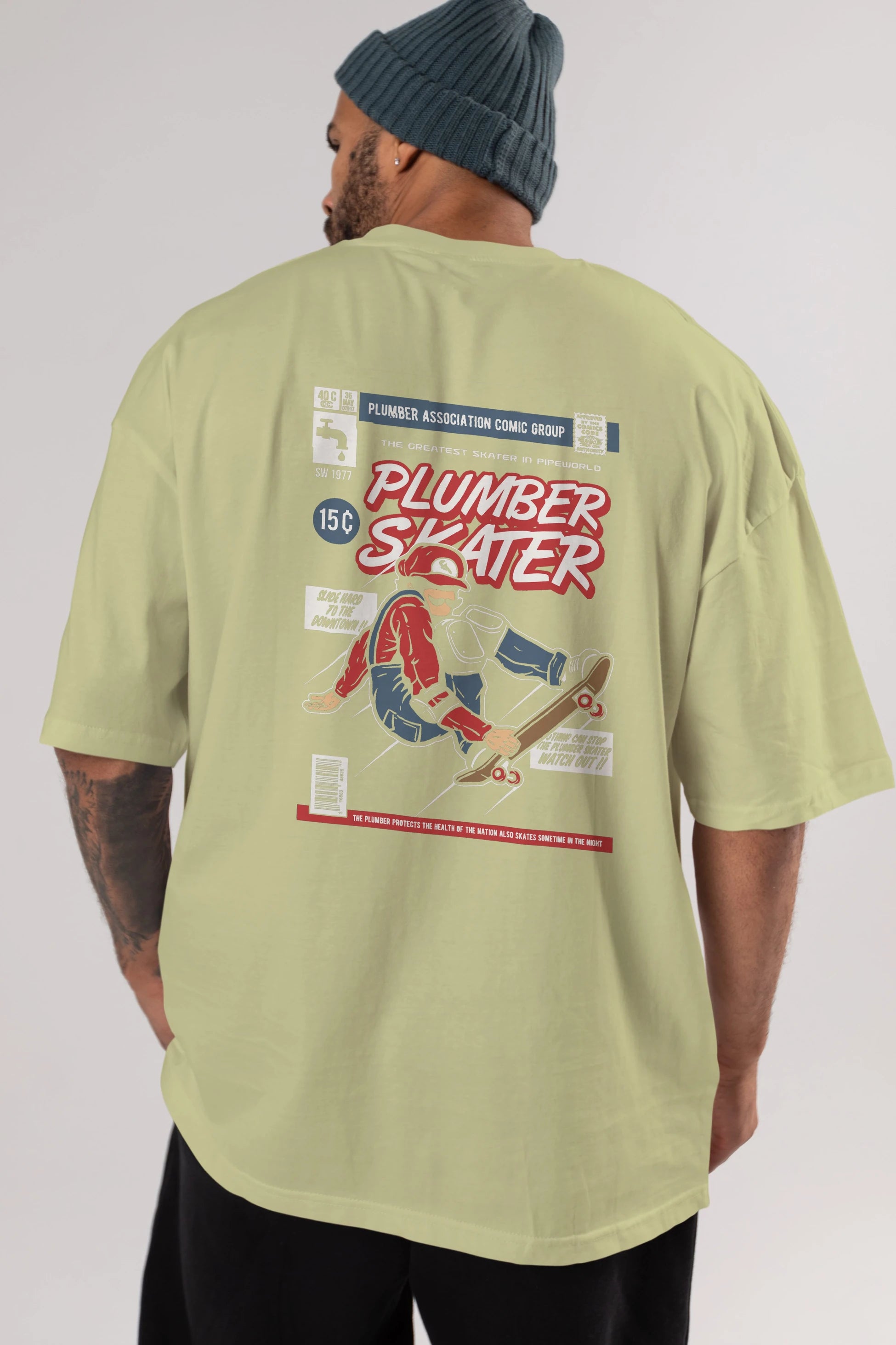 Plumber Skater Arka Baskılı Oversize t-shirt Erkek Kadın Unisex %100 Pamuk