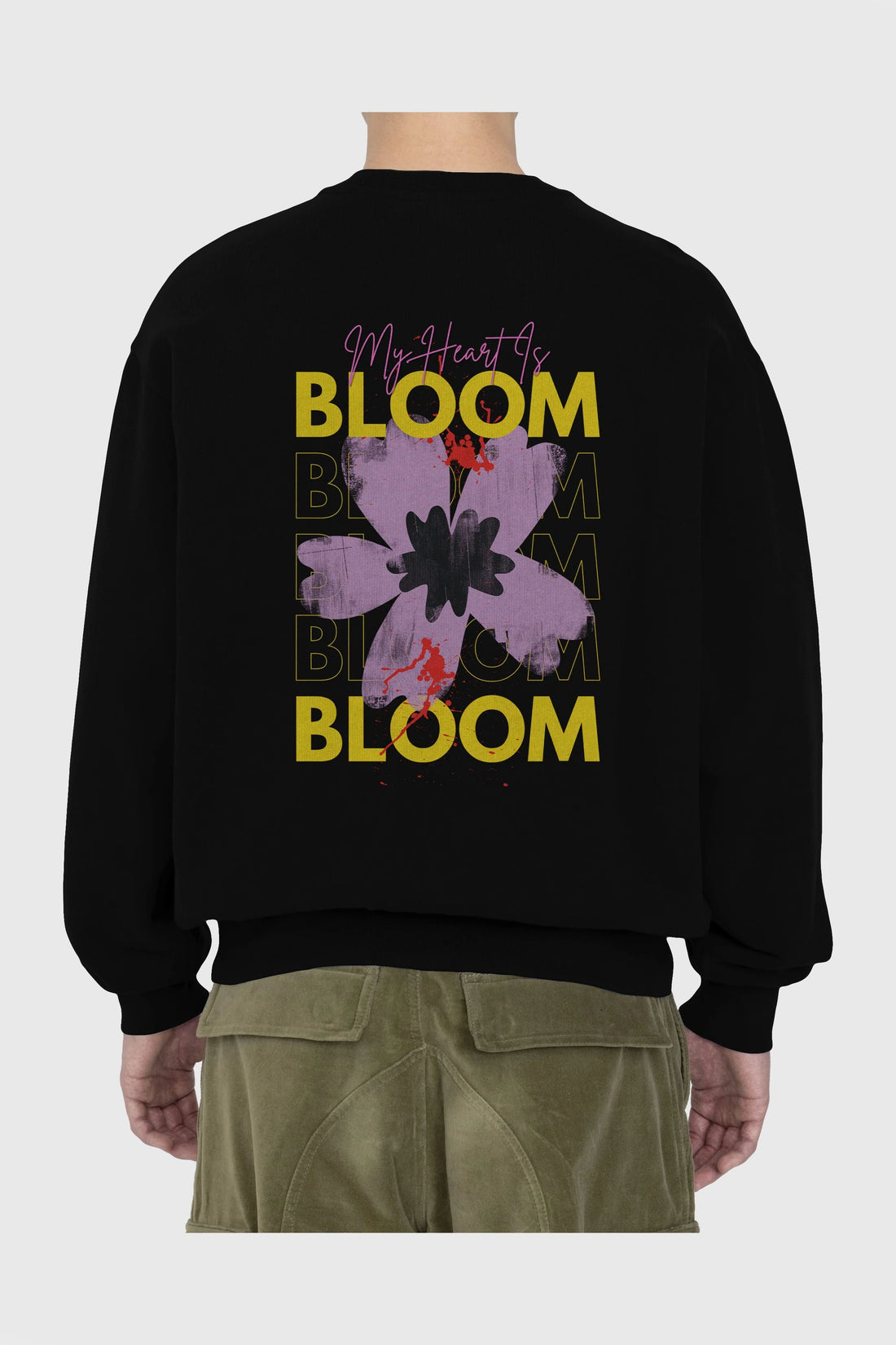 Bloom Yazılı Arka Baskılı Oversize Sweatshirt Erkek Kadın Unisex