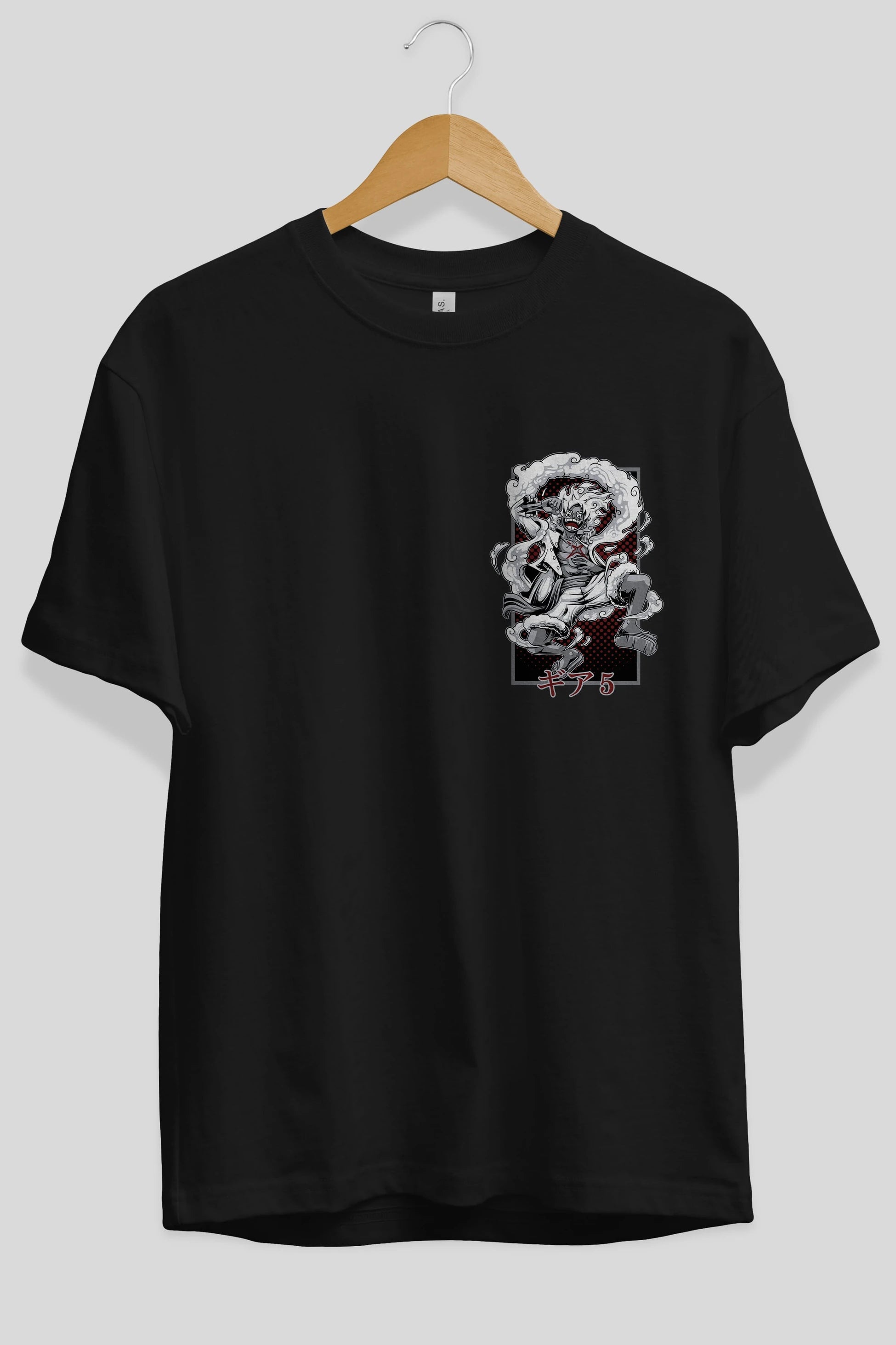 LUFFY GEAR 5 Ön Sol Baskılı Oversize t-shirt Erkek Kadın Unisex %100 Pamuk Bisiklet Yaka tişort