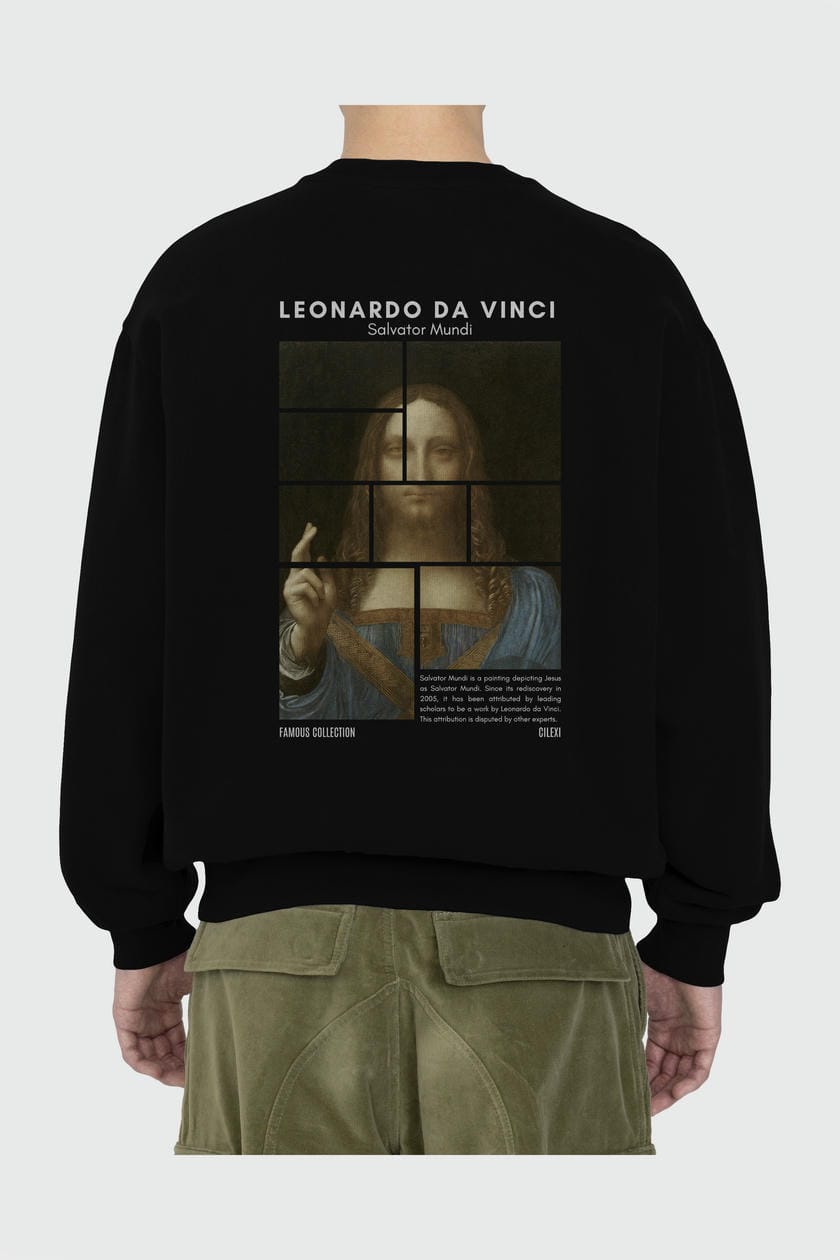 Salvador Mundi Arka Baskılı Oversize Sweatshirt Erkek Kadın Unisex