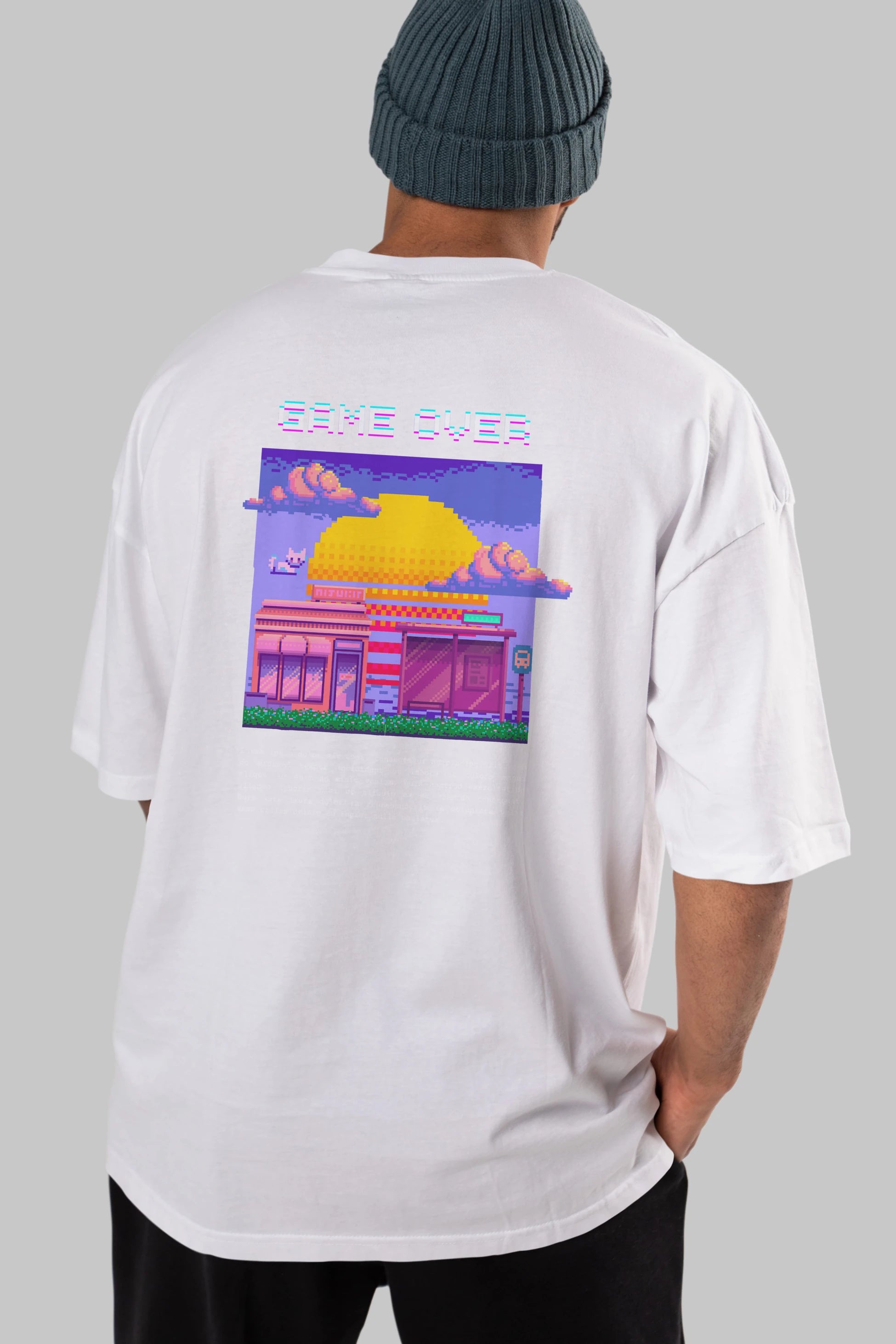 Game Over Yazılı Arka Baskılı Oversize t-shirt Erkek Kadın Unisex