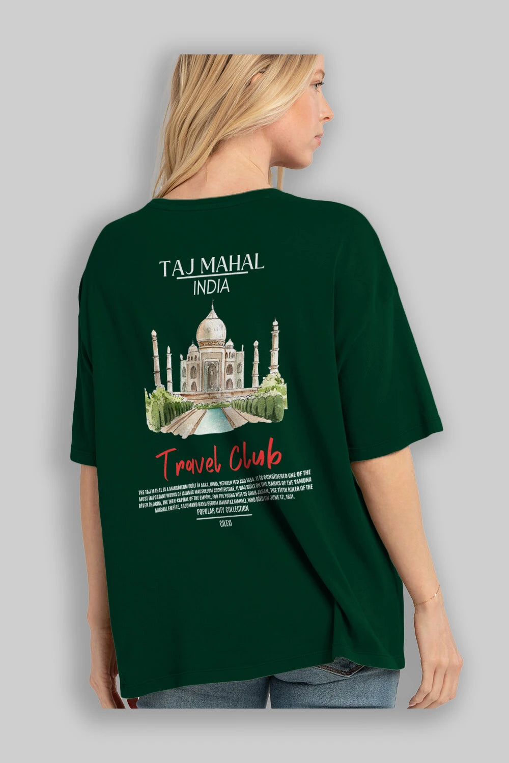 Taj Mahal İndia Arka Baskılı Oversize t-shirt Erkek Kadın Pamuk Bisiklet Yaka tişort