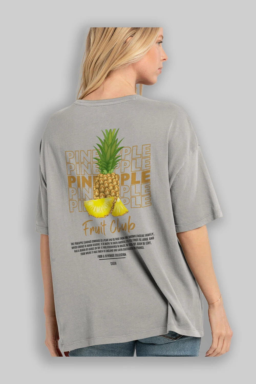 Pineapple Arka Baskılı Oversize t-shirt Erkek Kadın Pamuk Bisiklet Yaka tişort