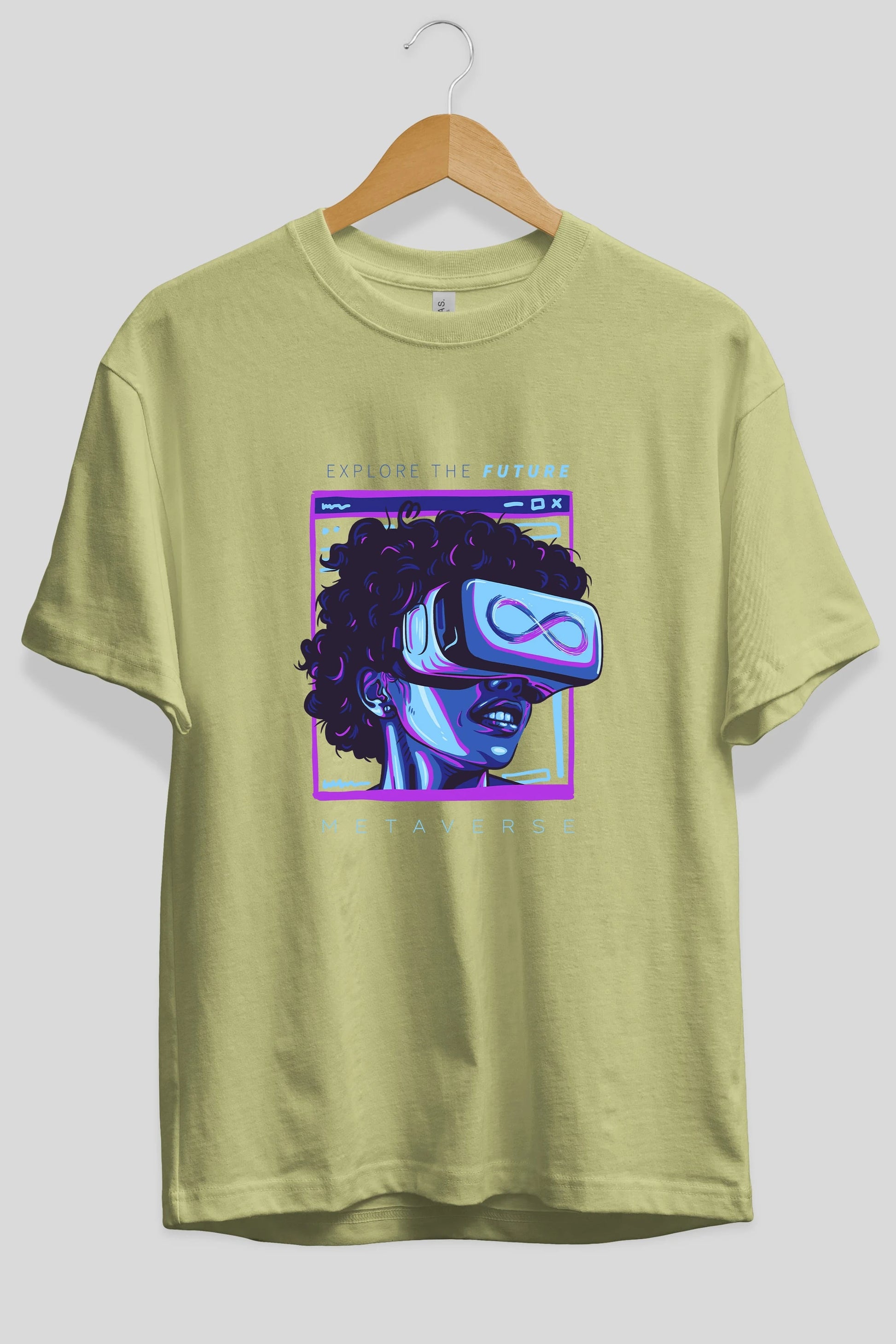 Metaverse Ön Baskılı Oversize t-shirt Erkek Kadın Unisex