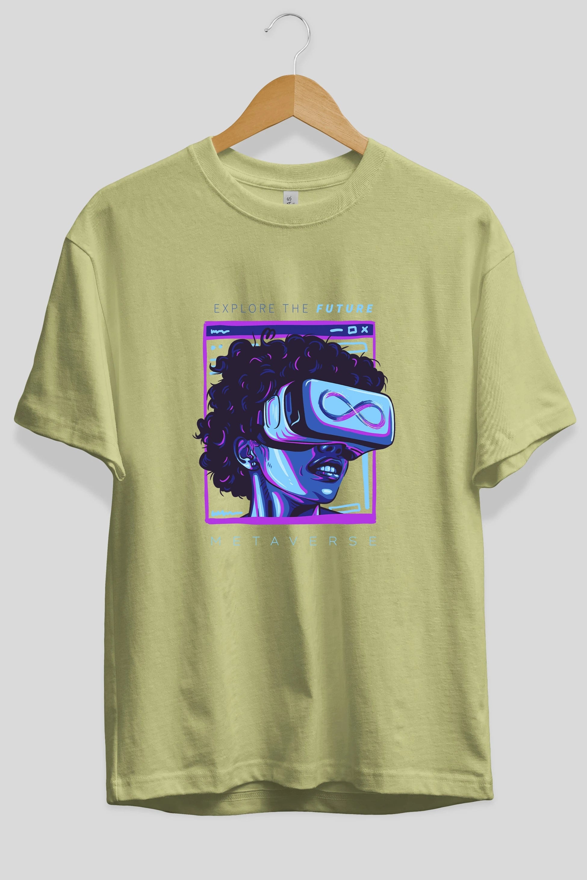 Metaverse Ön Baskılı Oversize t-shirt Erkek Kadın Unisex
