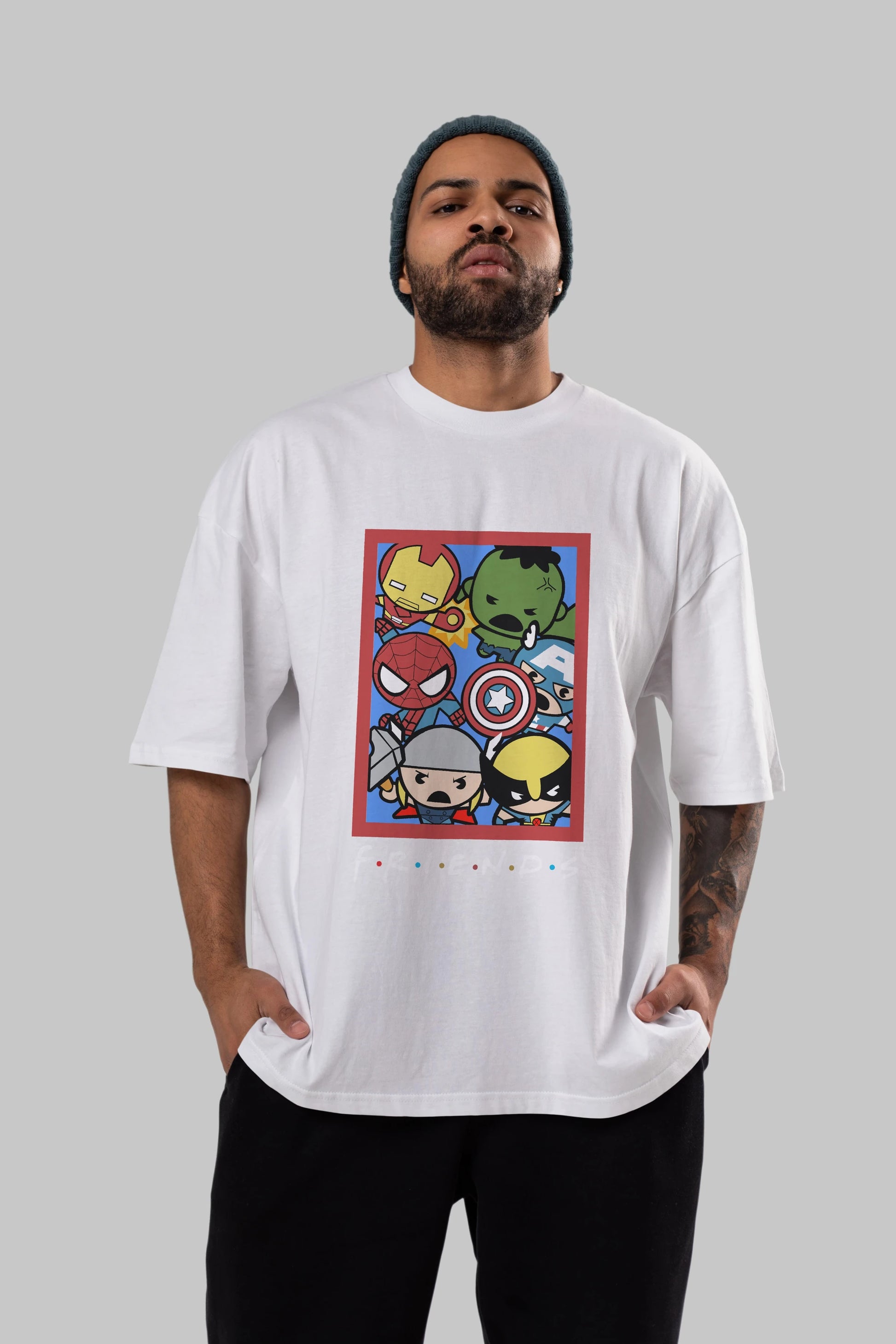 Friends Avenger Ön Baskılı Oversize t-shirt Erkek Kadın Unisex %100 Pamuk Bisiklet Yaka tişort