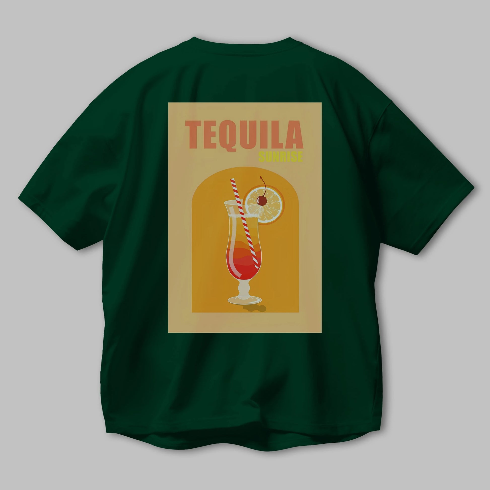 Tequila Sunrise Arka Baskılı Oversize t-shirt Erkek Kadın Unisex %100 Pamuk Bisiklet Yaka tişort