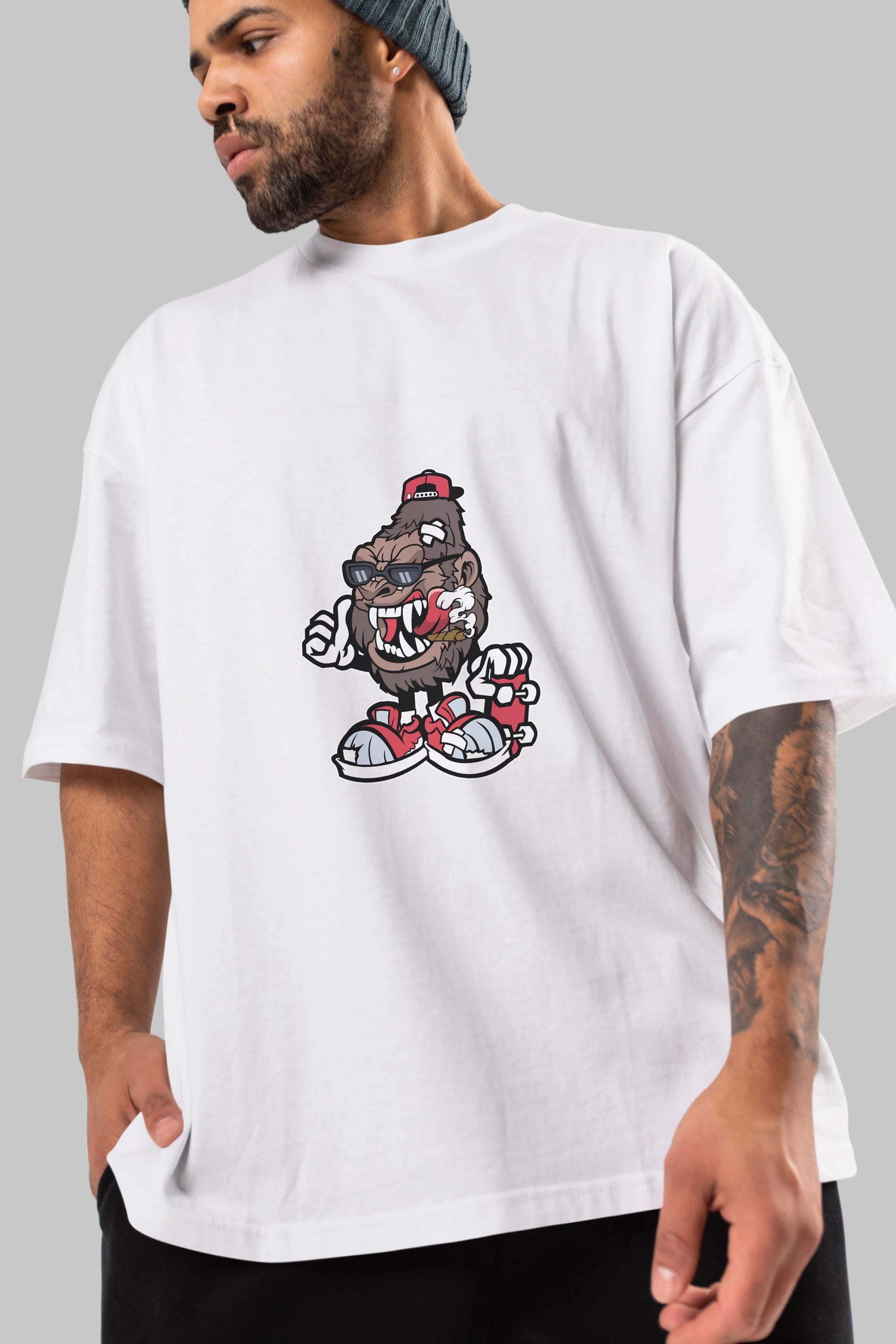 Gorilla Skater Ön Baskılı Oversize t-shirt Erkek Kadın Unisex %100 Pamuk tişort