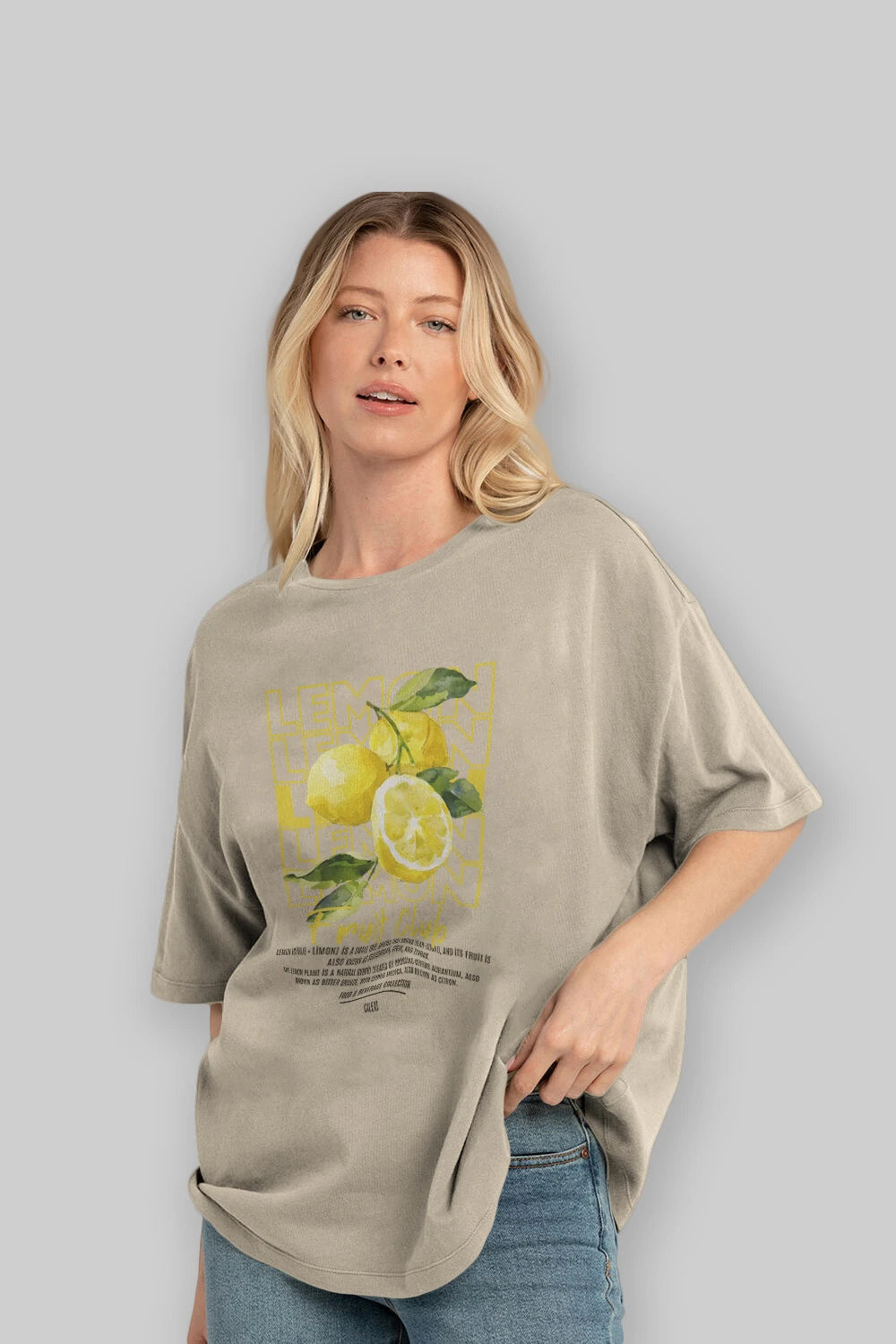 Lemon Ön Baskılı Oversize t-shirt Erkek Kadın Pamuk Bisiklet Yaka tişort