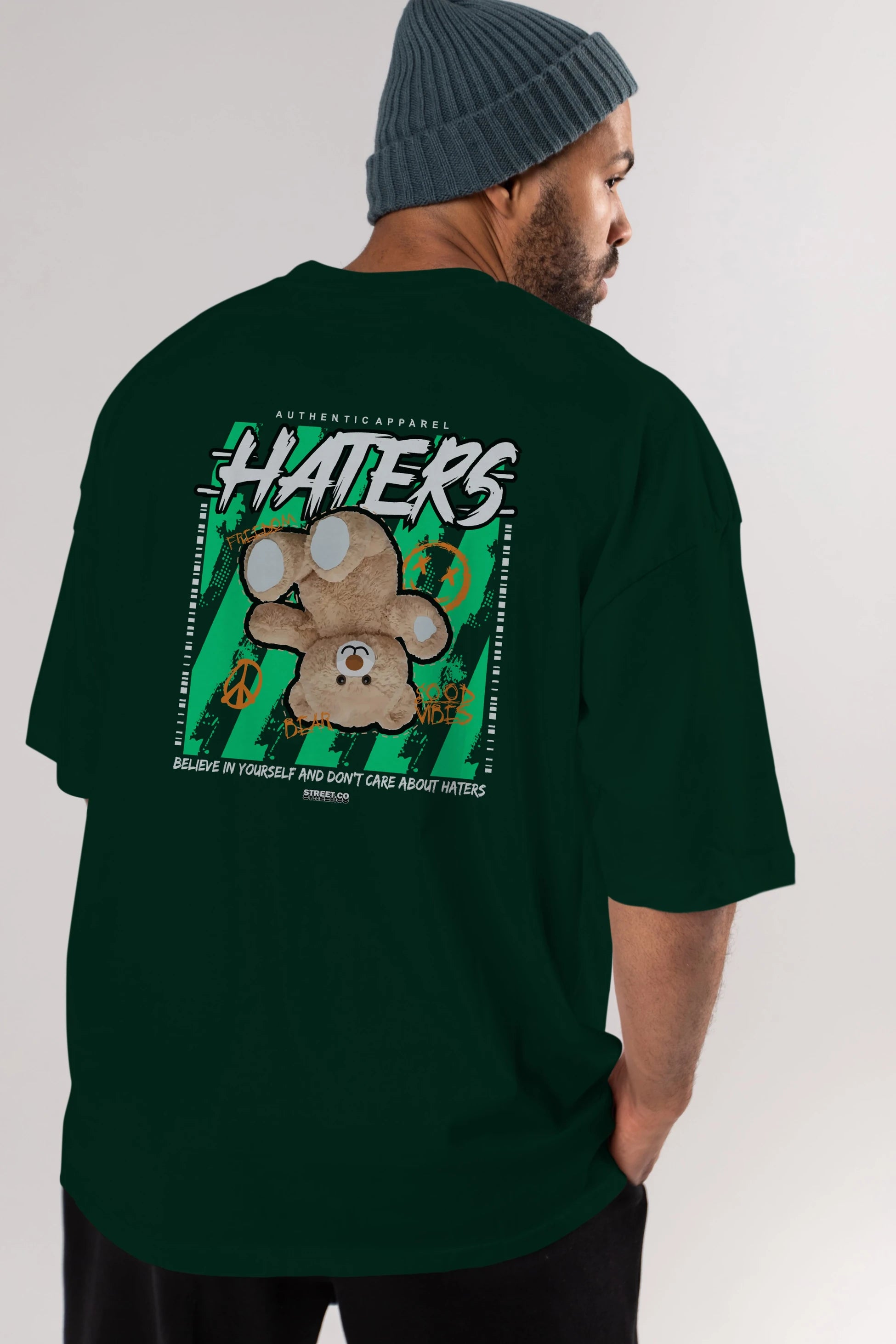 Haters Bear Arka Baskılı Oversize t-shirt Erkek Kadın Unisex