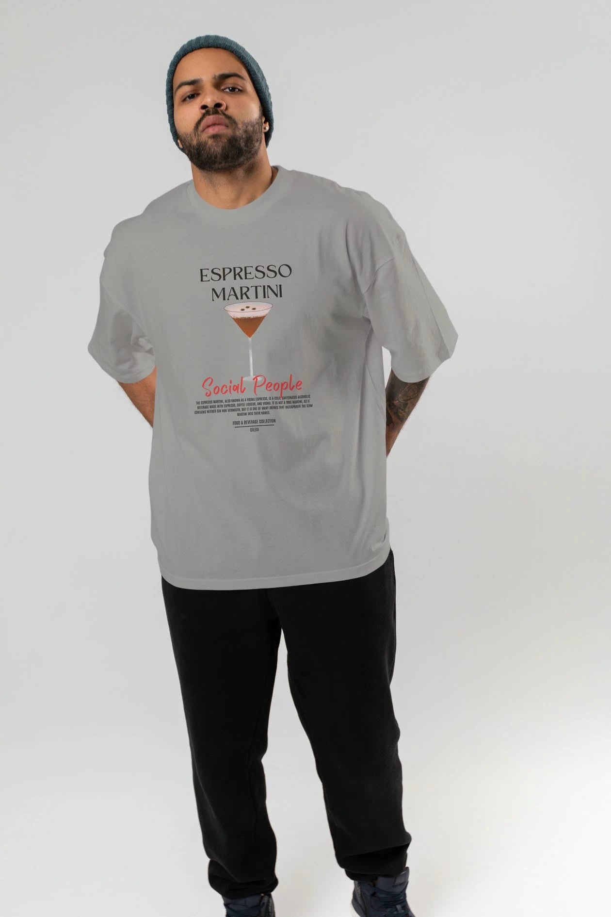 Espresso Martını Kokteyl Serisi ön Baskılı Oversize t-shirt Erkek Kadın %100 Pamuk Bisiklet Yaka tişort