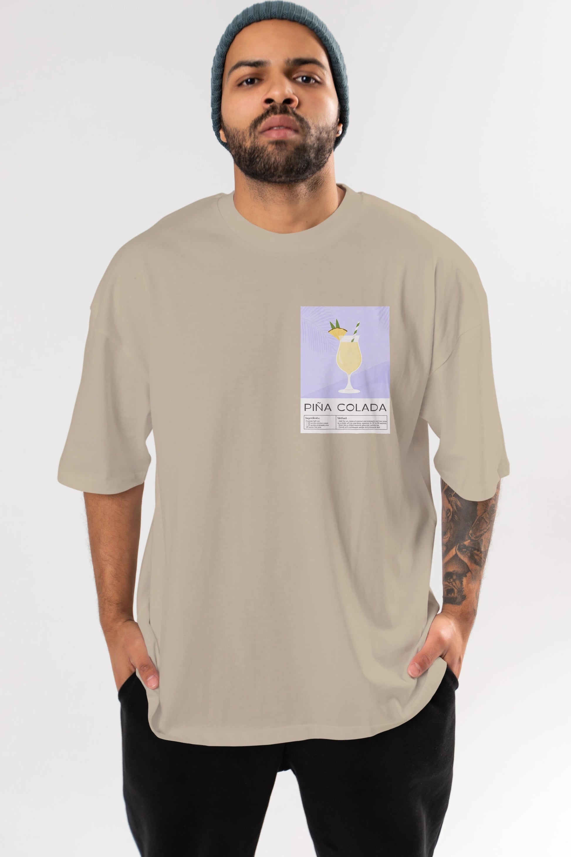 PIna Colada 6 Ön Sol Baskılı Oversize t-shirt Erkek Kadın Unisex %100 Pamuk Bisiklet Yaka tişort