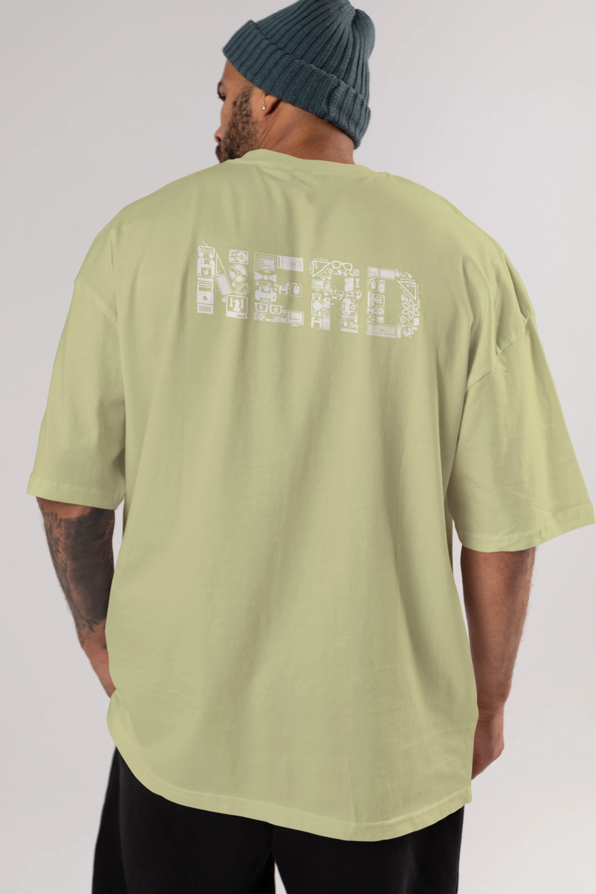 NERD Arka Baskılı Oversize t-shirt %100 pamuk Erkek Kadın Unisex