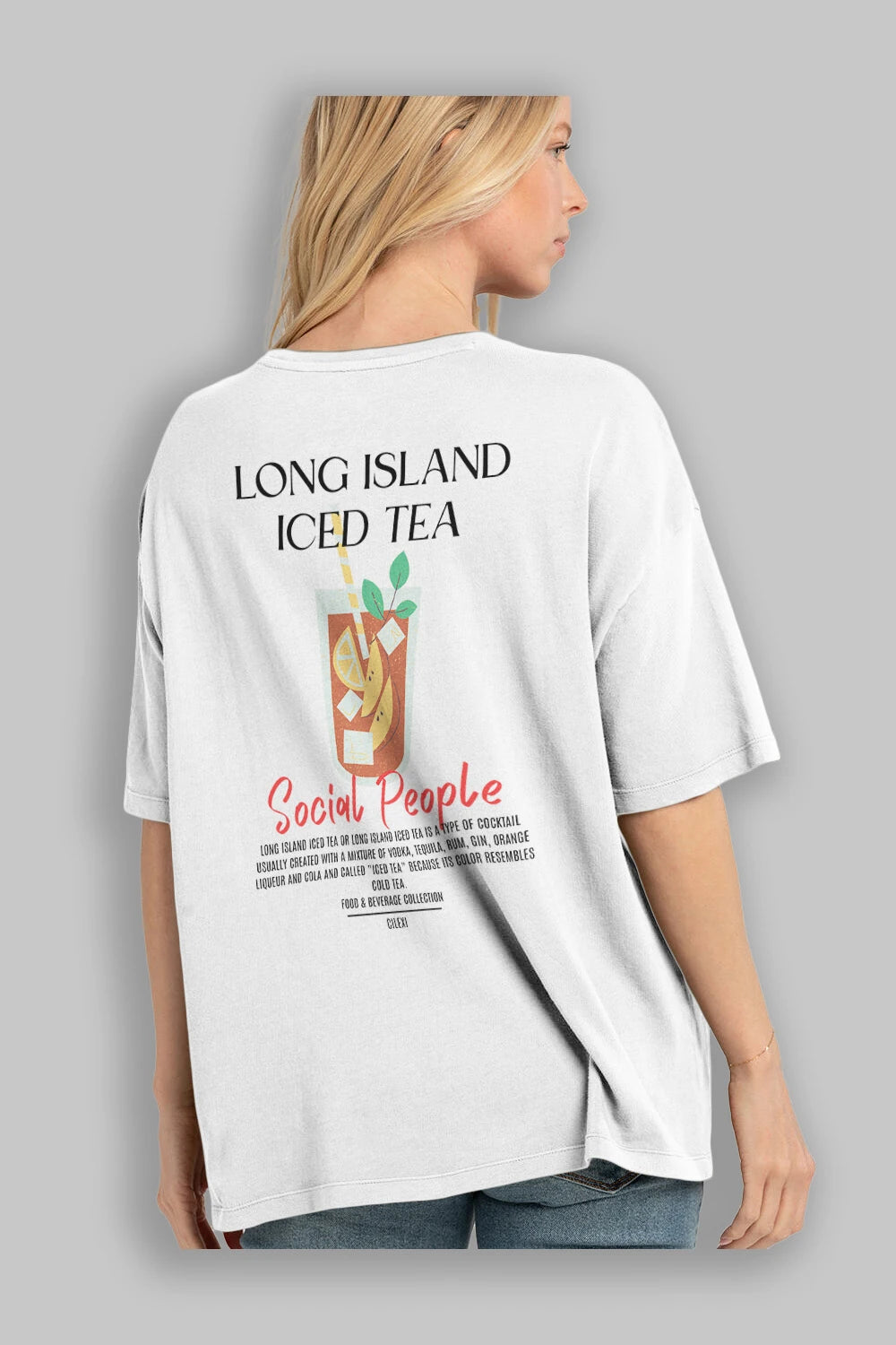 Long Island ıced tea Kokteyl Serisi Baskılı Oversize t-shirt Erkek Kadın Unisex %100 Pamuk Bisiklet Yaka tişort