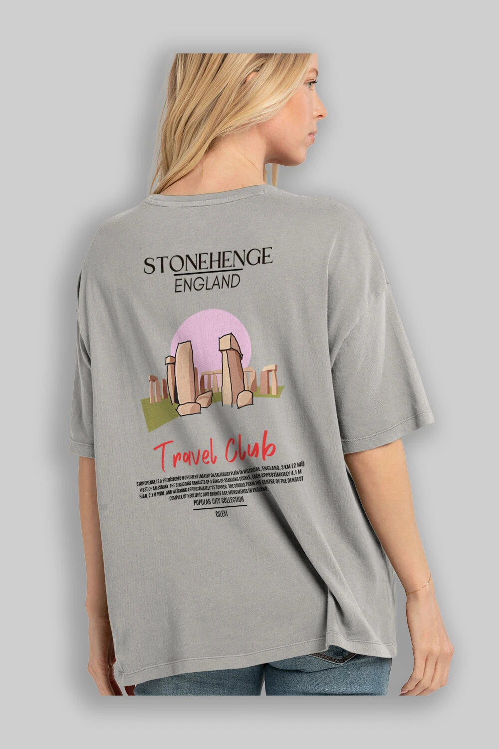 Stonehenge England Arka Baskılı Oversize t-shirt Erkek Kadın Pamuk Bisiklet Yaka tişort