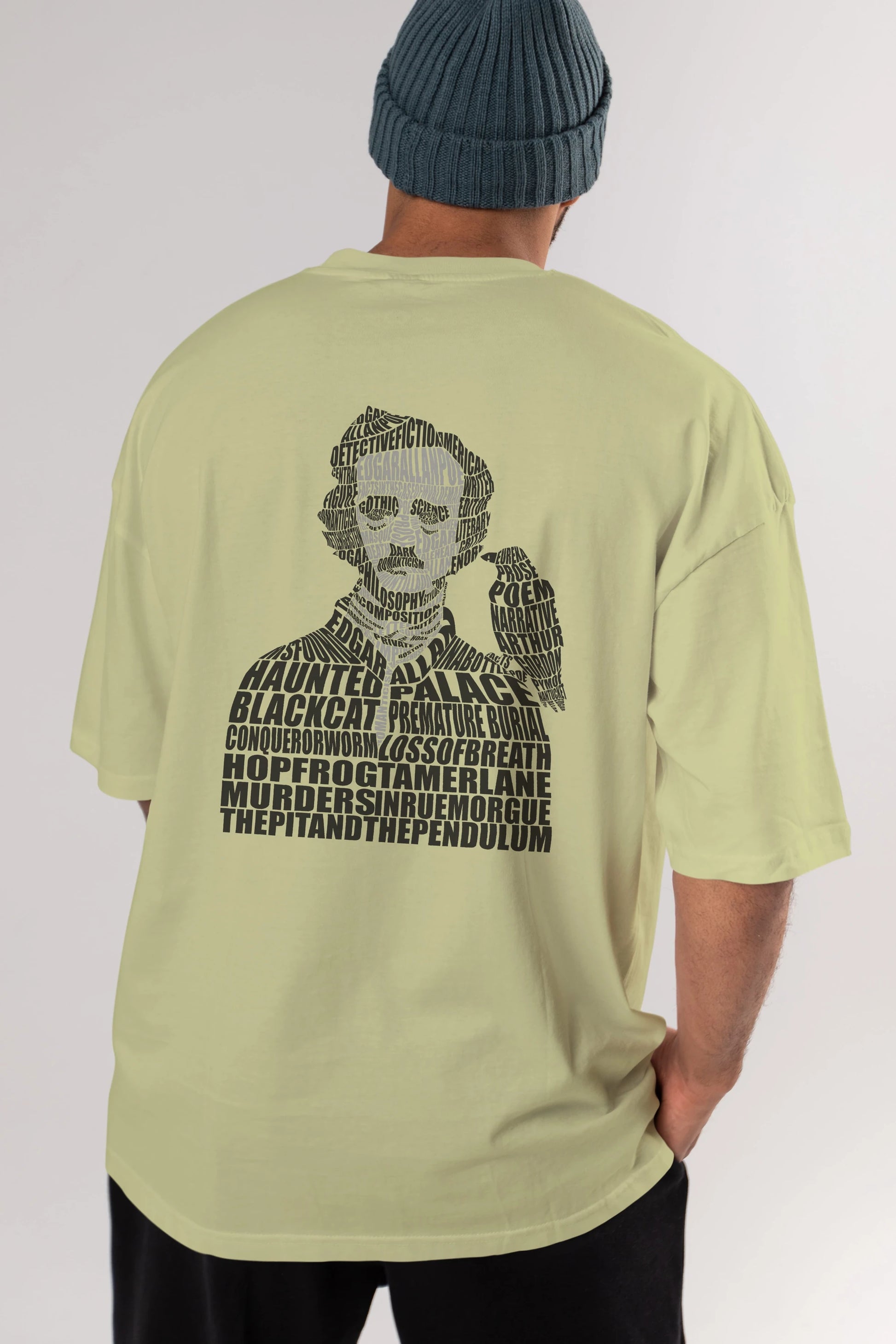 Edgar Alan Poe Calligram Arka Baskılı Oversize t-shirt %100 pamuk Erkek Kadın Unisex