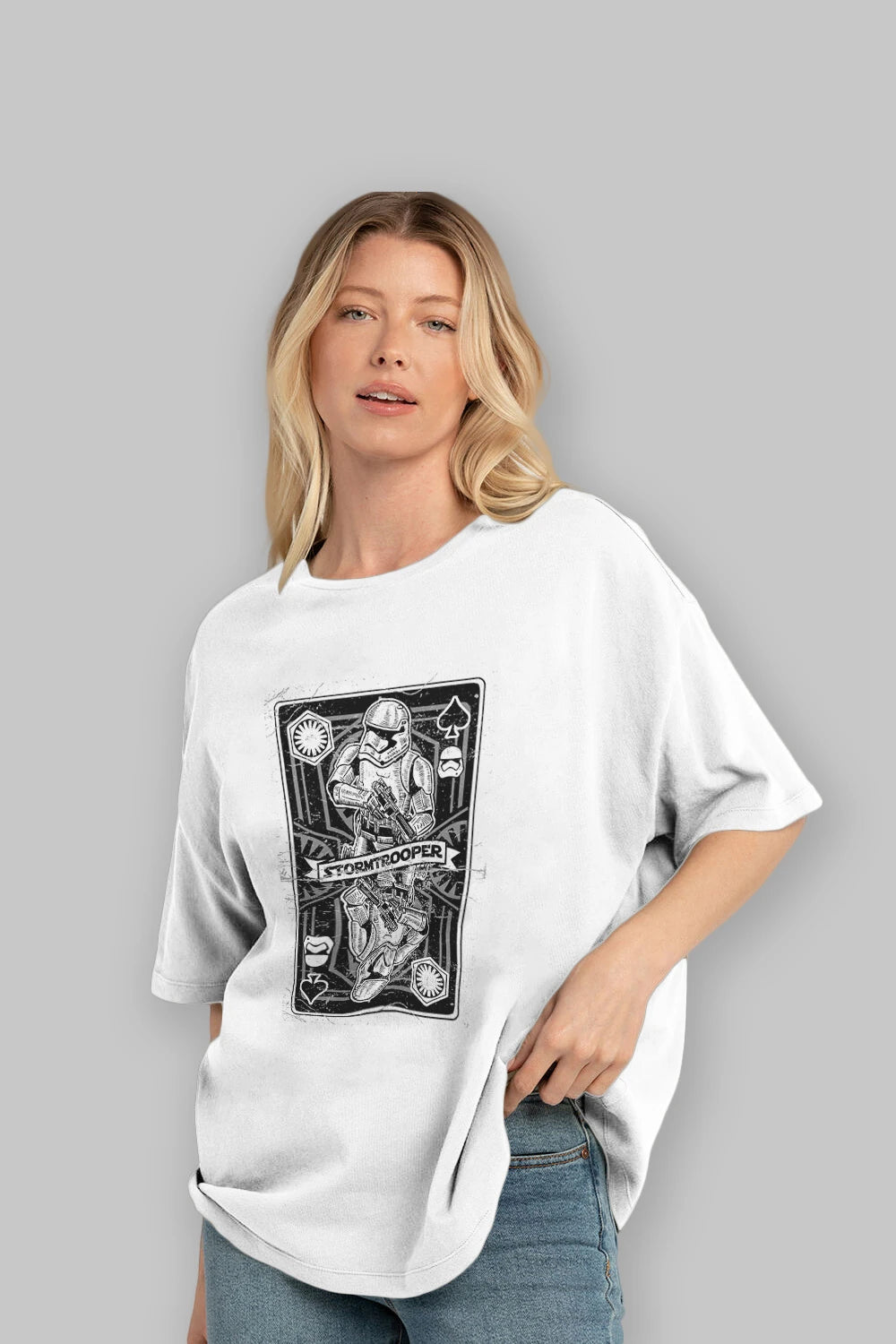 Stormtrooper Playing Card Ön Baskılı Oversize t-shirt Erkek Kadın Unisex %100 Pamuk tişort