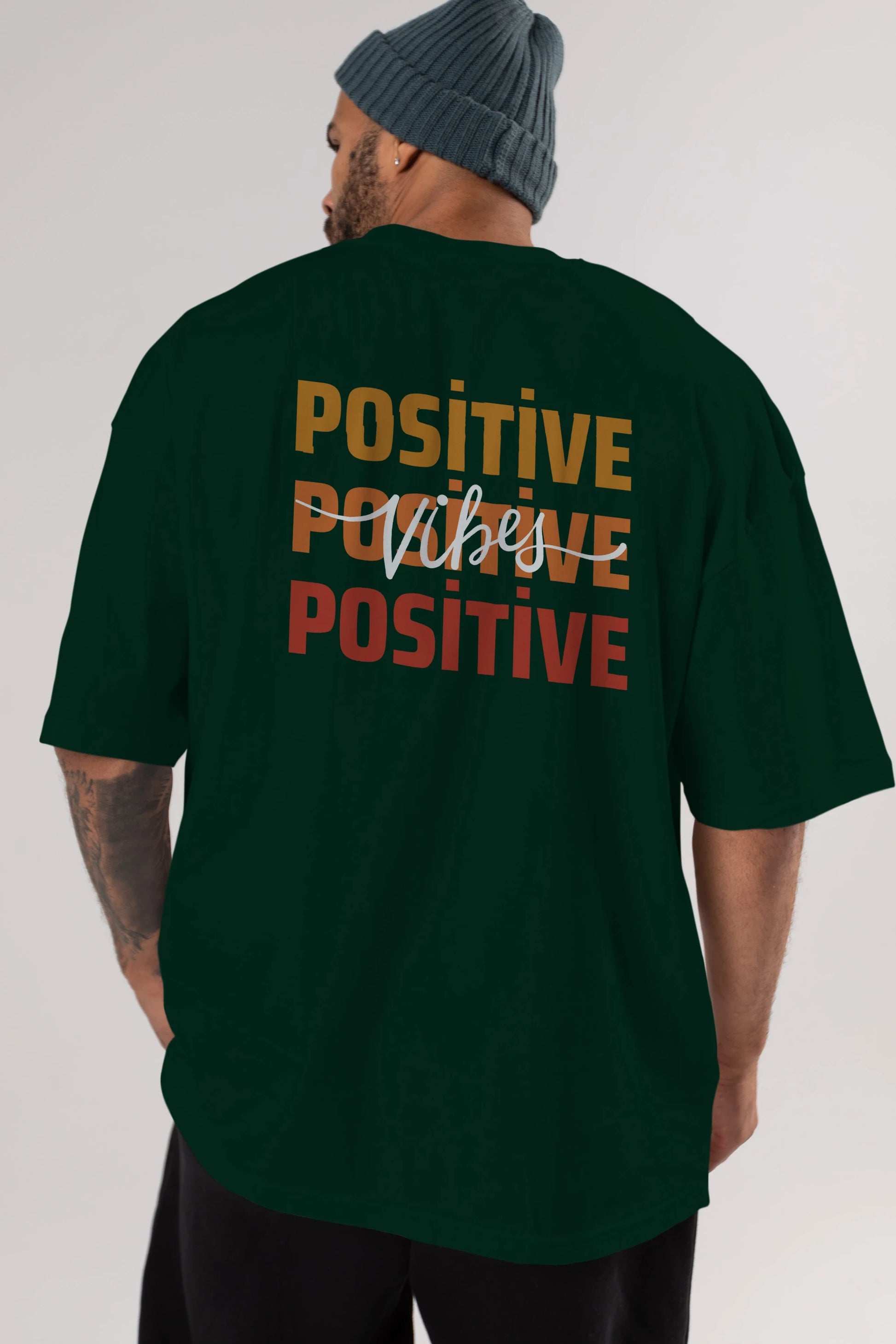 Positive Vibes 2 Arka Baskılı Oversize t-shirt Erkek Kadın Unisex