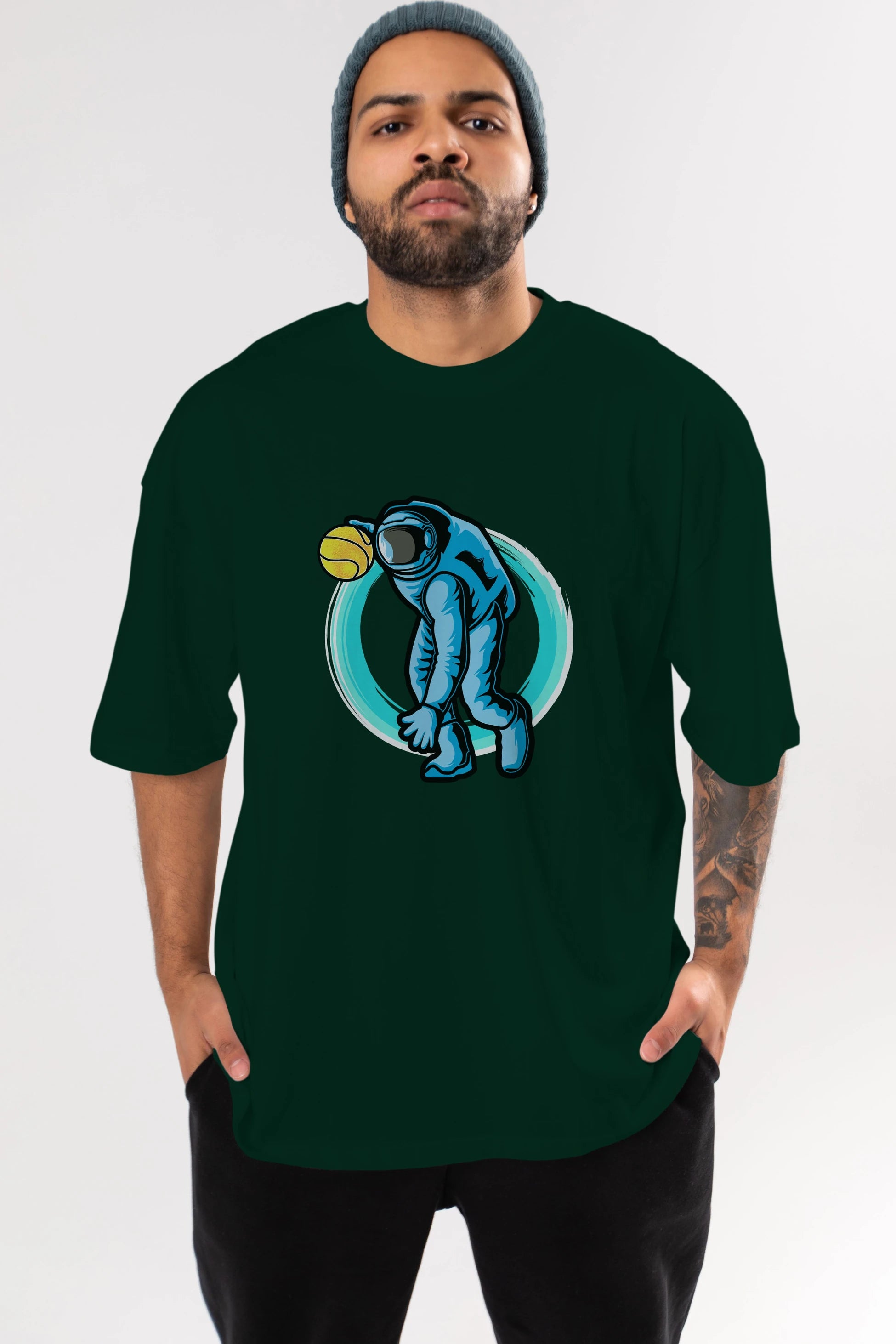 Astronaut Dribble Ön Baskılı Oversize t-shirt Erkek Kadın Unisex