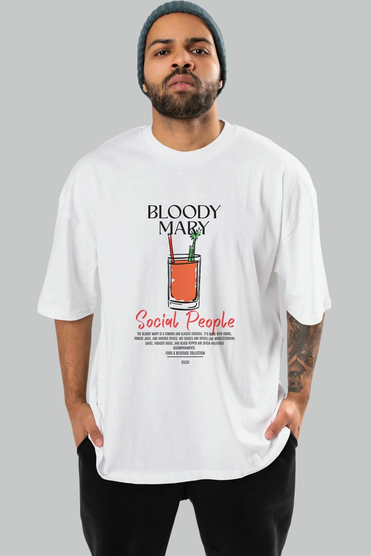 Bloody Mary Kokteyl Serisi ön Baskılı Oversize t-shirt Erkek Kadın %100 Pamuk Bisiklet Yaka tişort