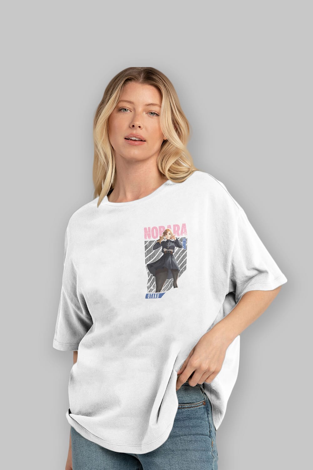 Nobara Kugisaki 4 Ön Sol Baskılı Oversize t-shirt Erkek Kadın Unisex %100 Pamuk Bisiklet Yaka tişort