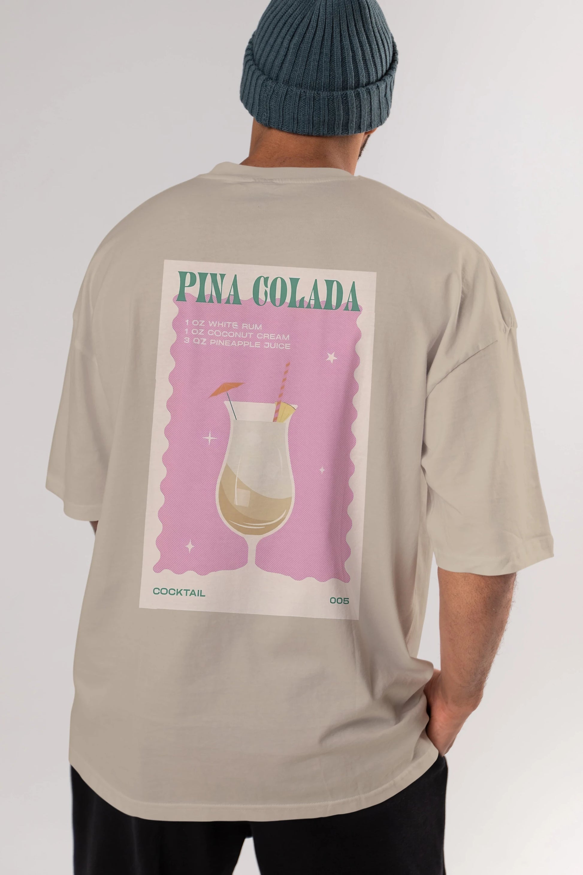 Pina Colada 3 Arka Baskılı Oversize t-shirt Erkek Kadın Unisex %100 Pamuk Bisiklet Yaka tişort