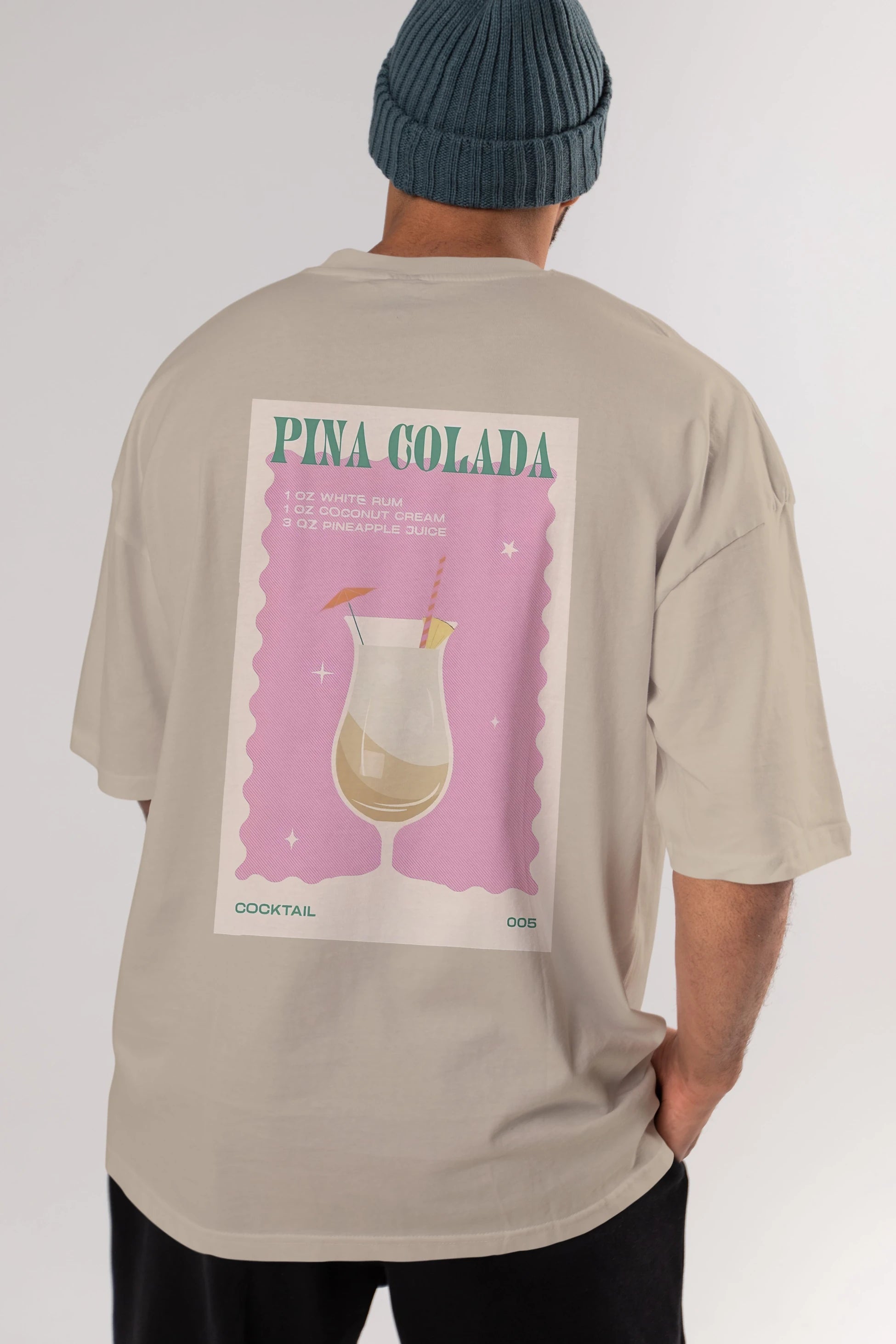 Pina Colada 3 Arka Baskılı Oversize t-shirt Erkek Kadın Unisex %100 Pamuk Bisiklet Yaka tişort