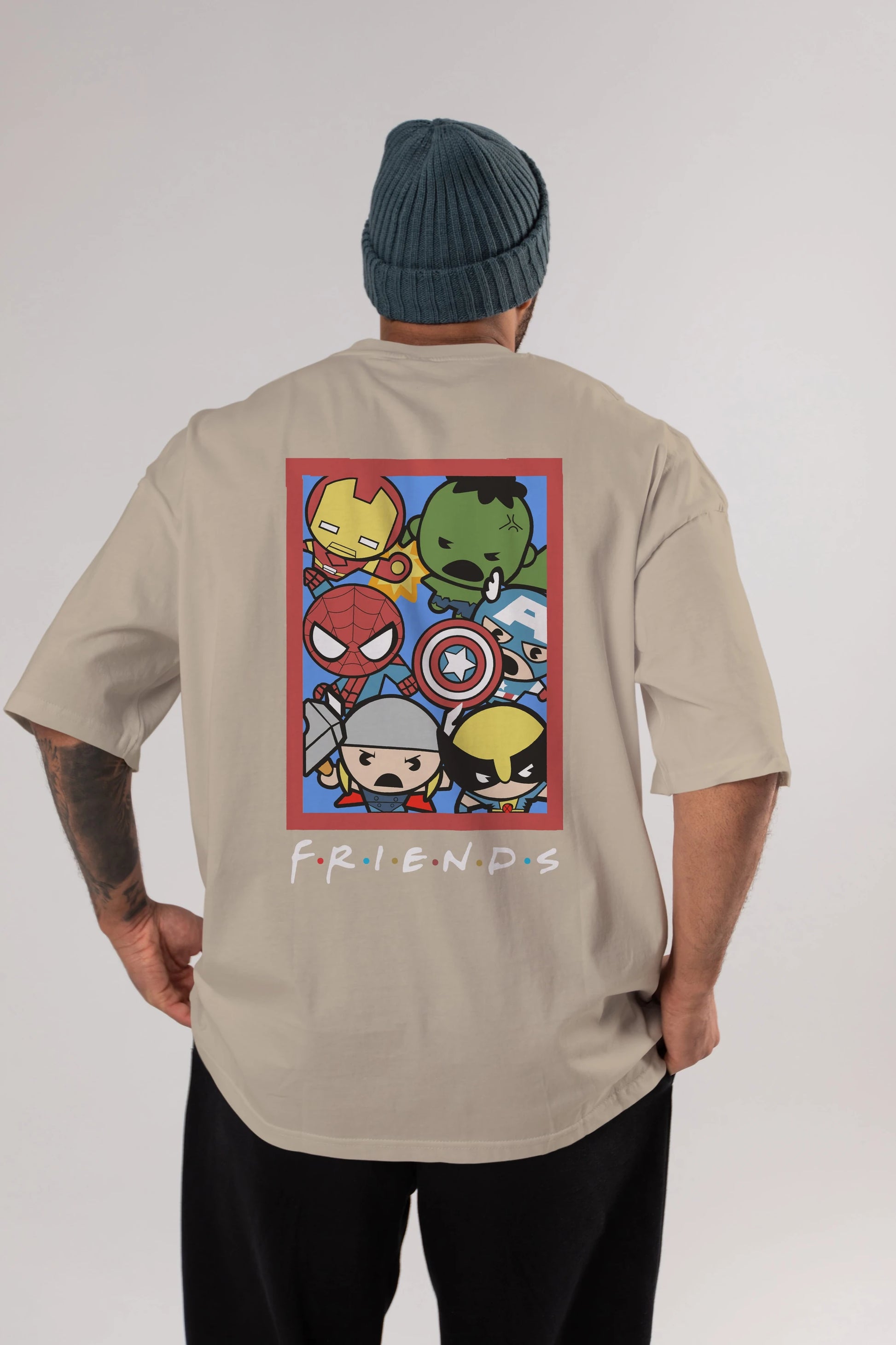 Friends Avenger Arka Baskılı Oversize t-shirt Erkek Kadın Unisex %100 Pamuk Bisiklet Yaka tişort