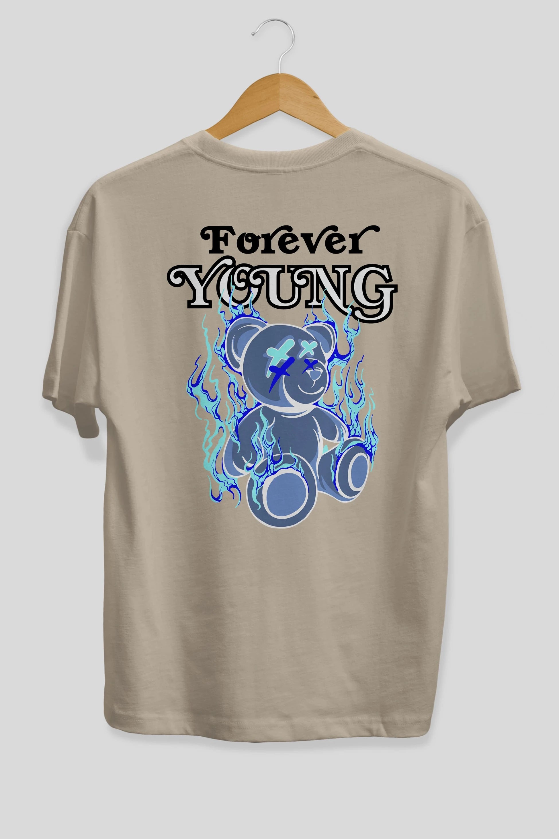 Forever Young Bear Arka Baskılı Oversize t-shirt Erkek Kadın Unisex