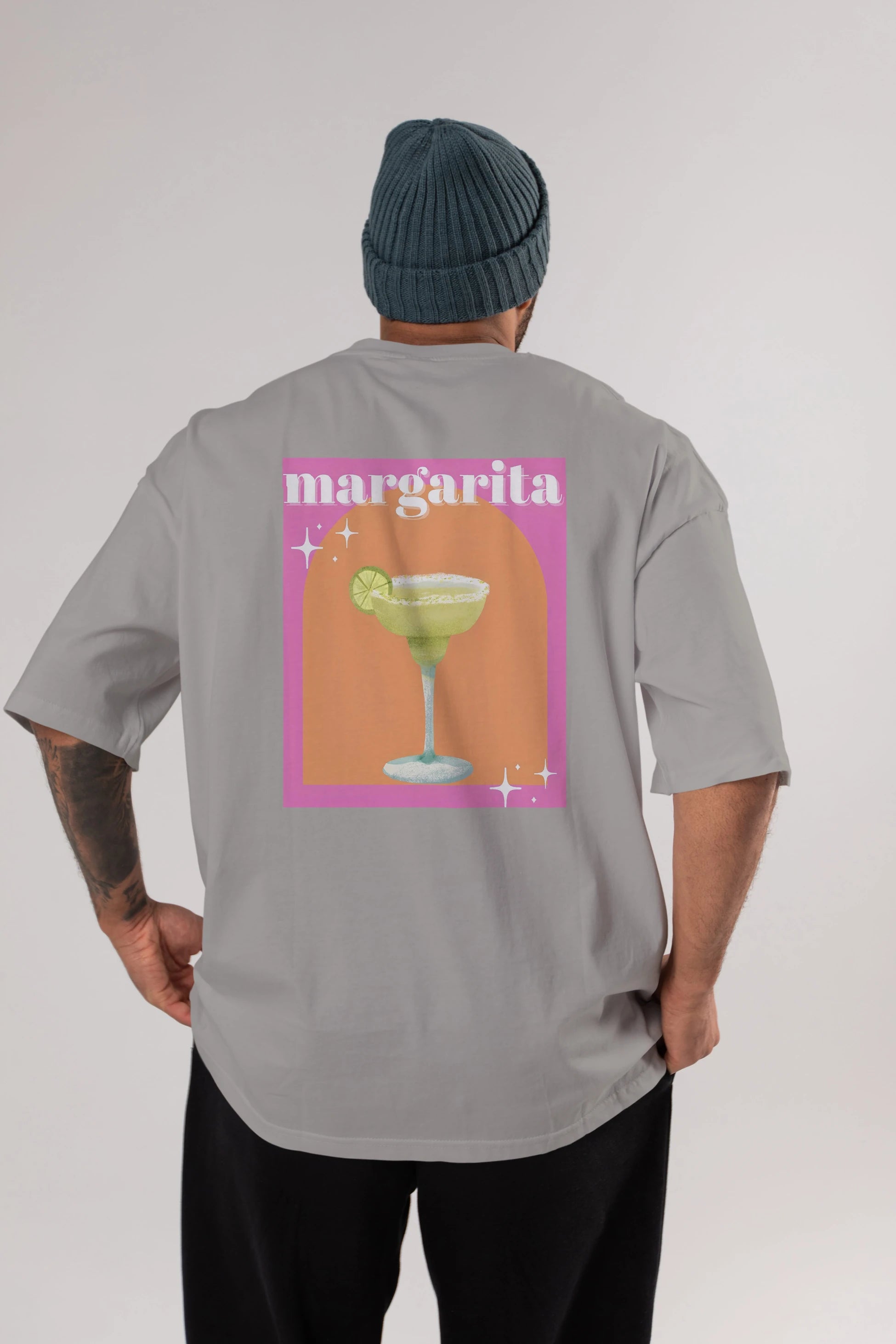 Margarita 7 Arka Baskılı Oversize t-shirt Erkek Kadın Unisex %100 Pamuk Bisiklet Yaka tişort