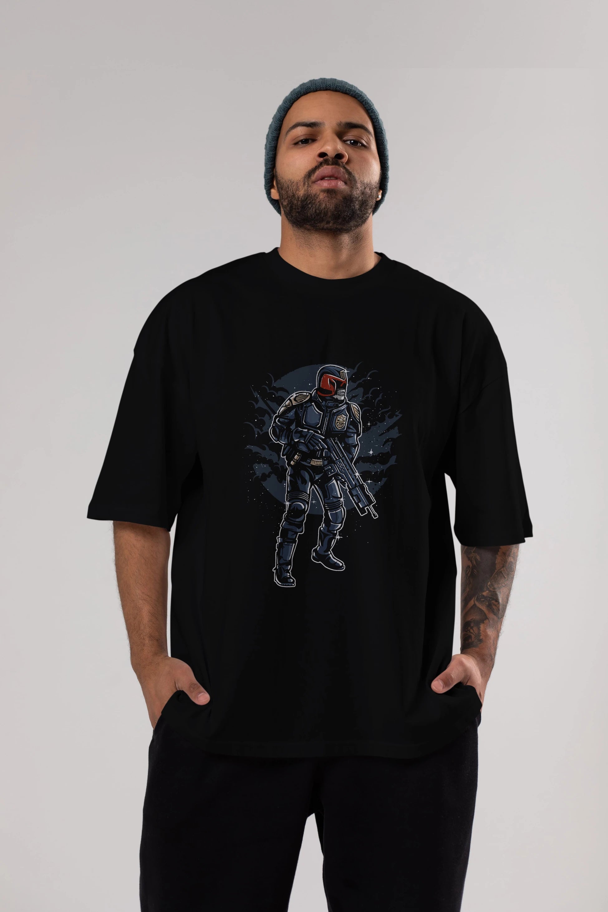Judge Skull Ön Baskılı Oversize t-shirt Erkek Kadın Unisex %100 Pamuk tişort